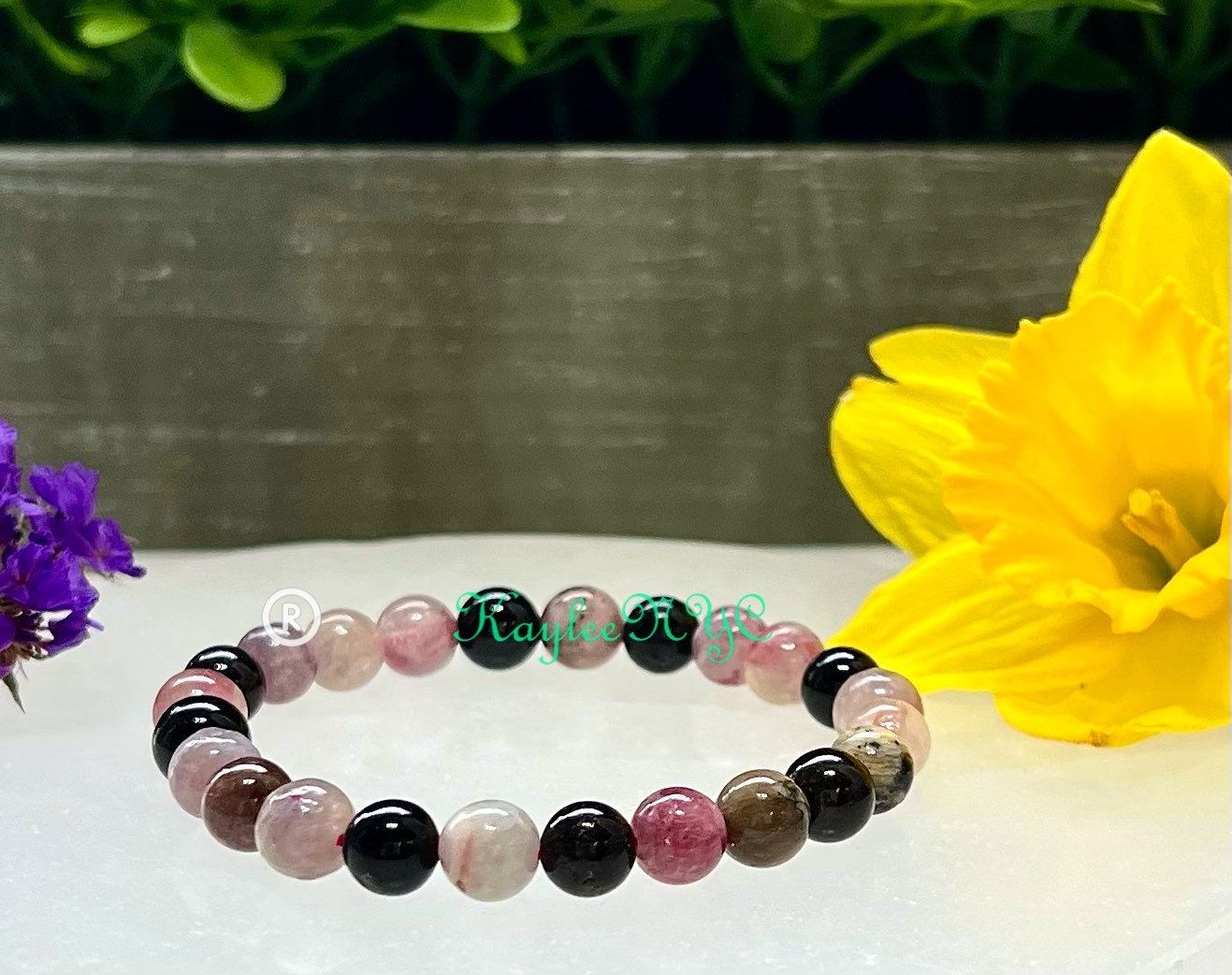 Wholesale Lot 6 Pcs Watermelon Tourmaline 8mm 7.5” Natural Stretch Bracelet