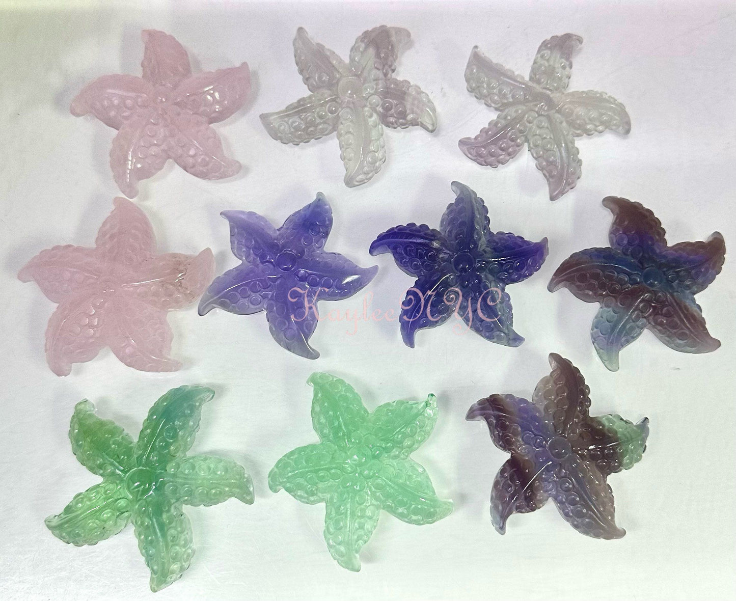 Wholesale Lot 10 PCs Natural Rose Quartz and Fluorite Starfishes Nice Quality Crystal Healing Energy