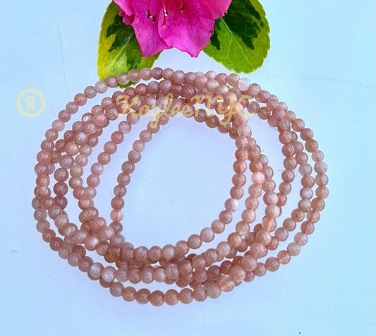 Wholesale Lot 6 Pcs Natural Peach Moonstone 4mm 7.5” Crystal Healing Stretch Bracelet