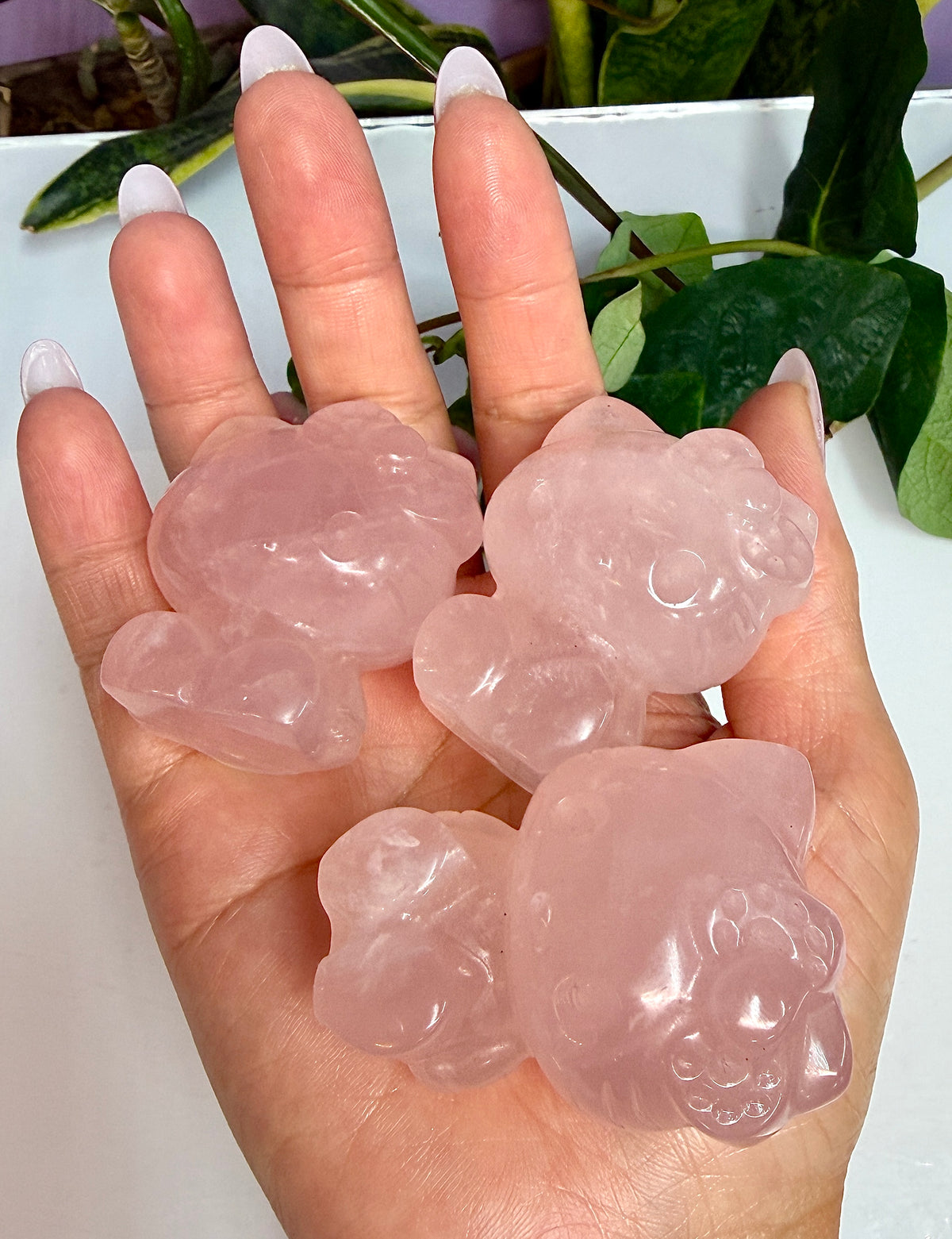6 PCs Natural Rose Quartz Hello Kitty Crystal Healing Energy