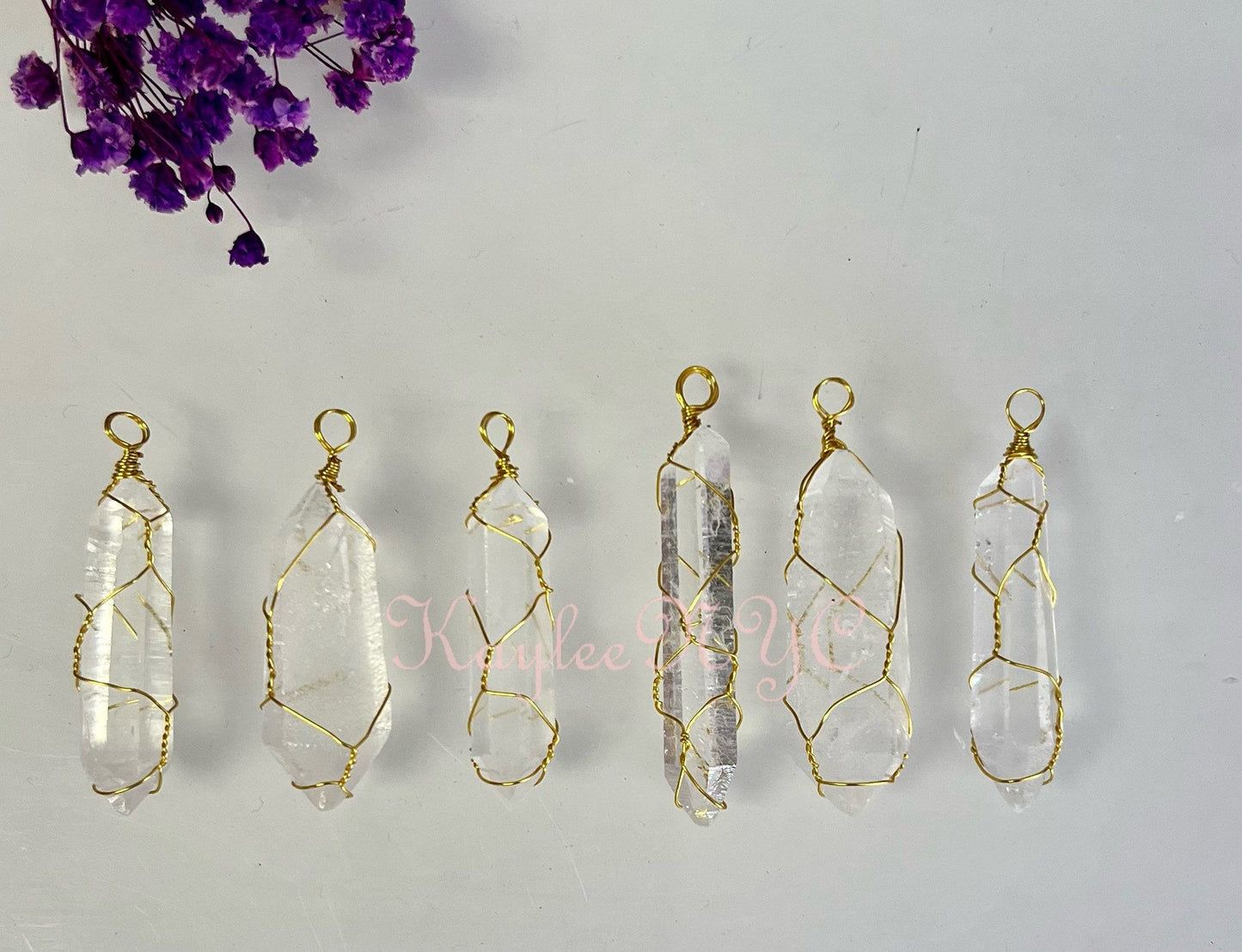 Wholesale Lot 6 Pcs Natural Lemurian Quartz Wrapped Pendant