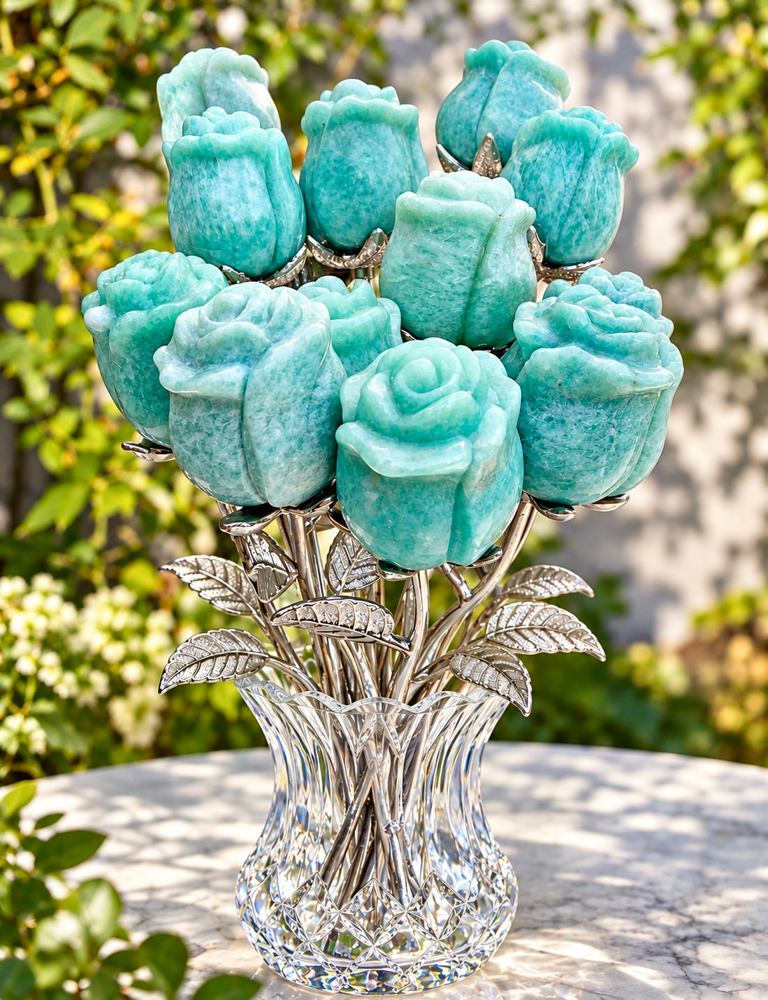 12 PCs Amazonite Rose with Rhodium Metal Stem Natural Crystal Healing Energy