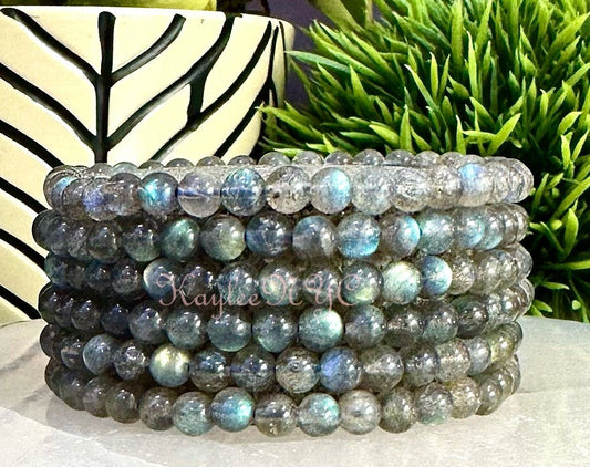 Wholesale 6 Pcs Natural Labradorite Bracelet 5mm 7.5” Healing Energy Crystal