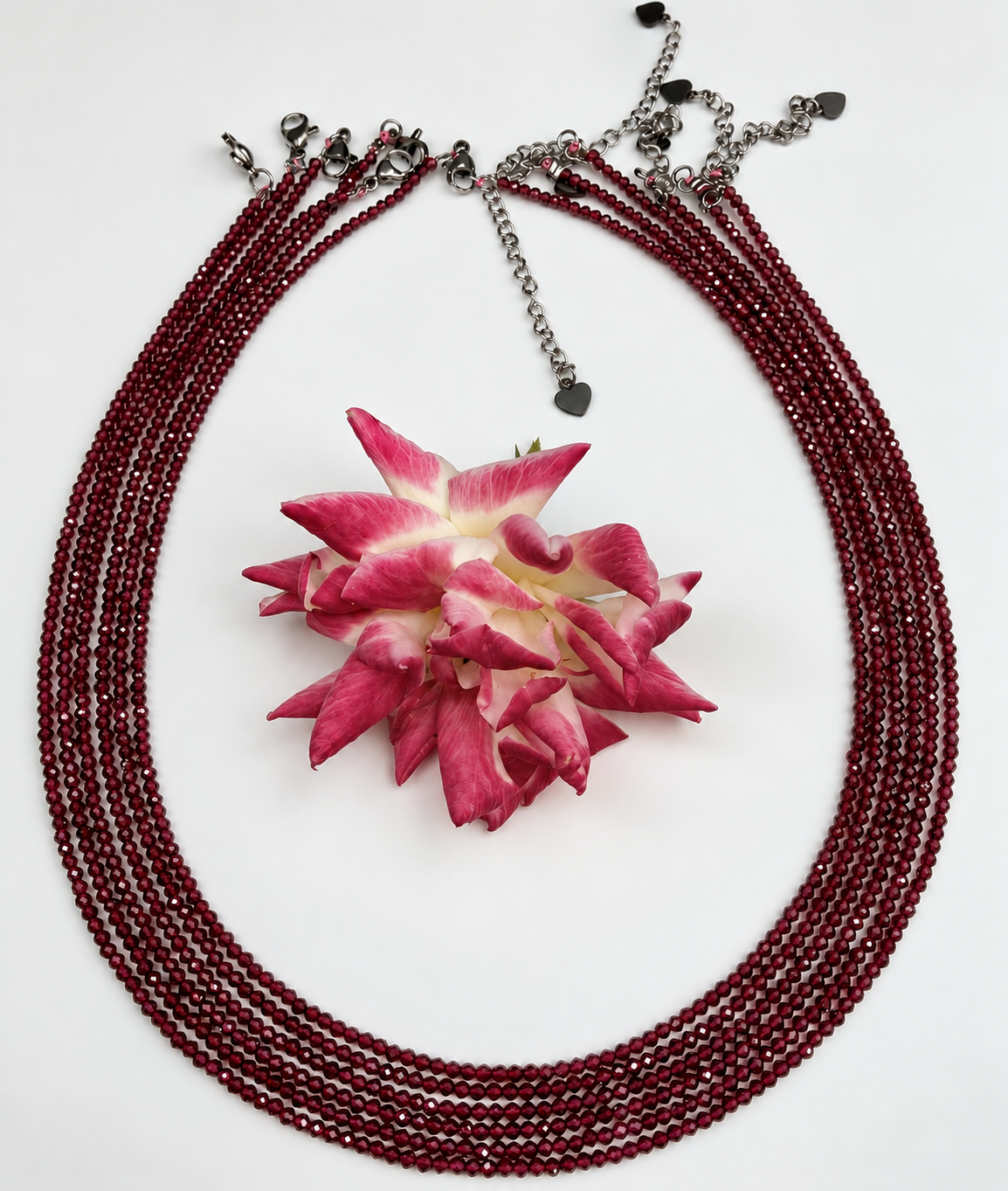 6 PCs 2mm Natural Garnet Necklaces w Stainless Steel Findings