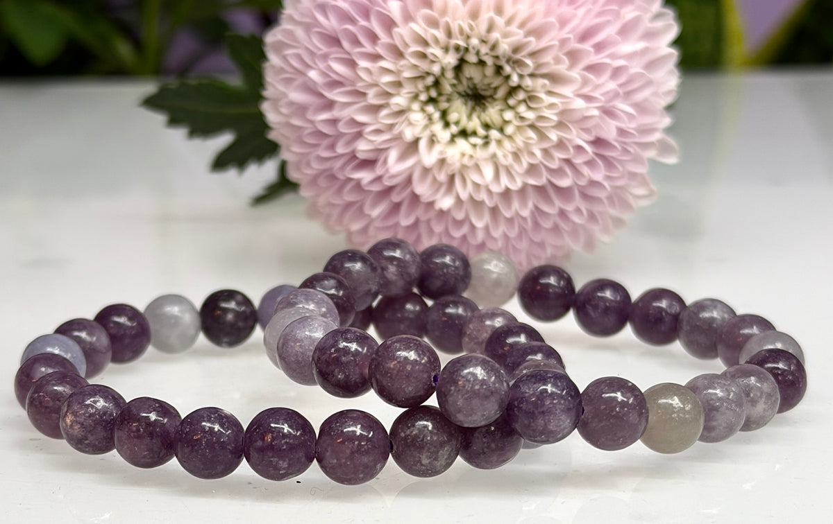 Wholesale Lot 6 Pcs Lepidolite 8mm 7.5” Crystal Healing Stretch Bracelet