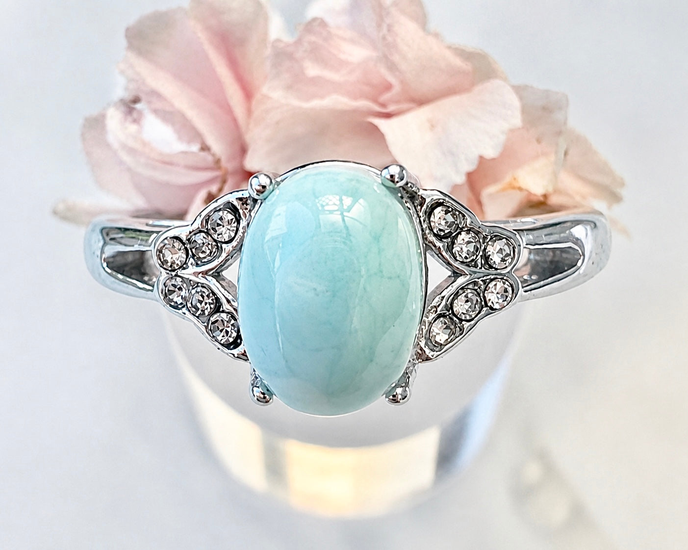 Wholesale Lot 7 pcs Natural Larimar Stainless Steel Ring 6x8mm