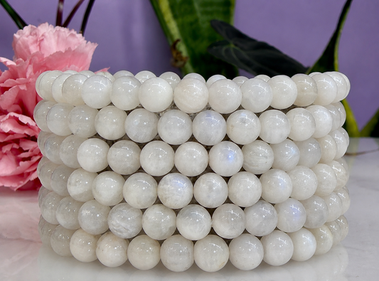 Wholesale 6 Pcs Natural Moonstone 6mm 7.5” Crystal Healing Stretch Bracelet
