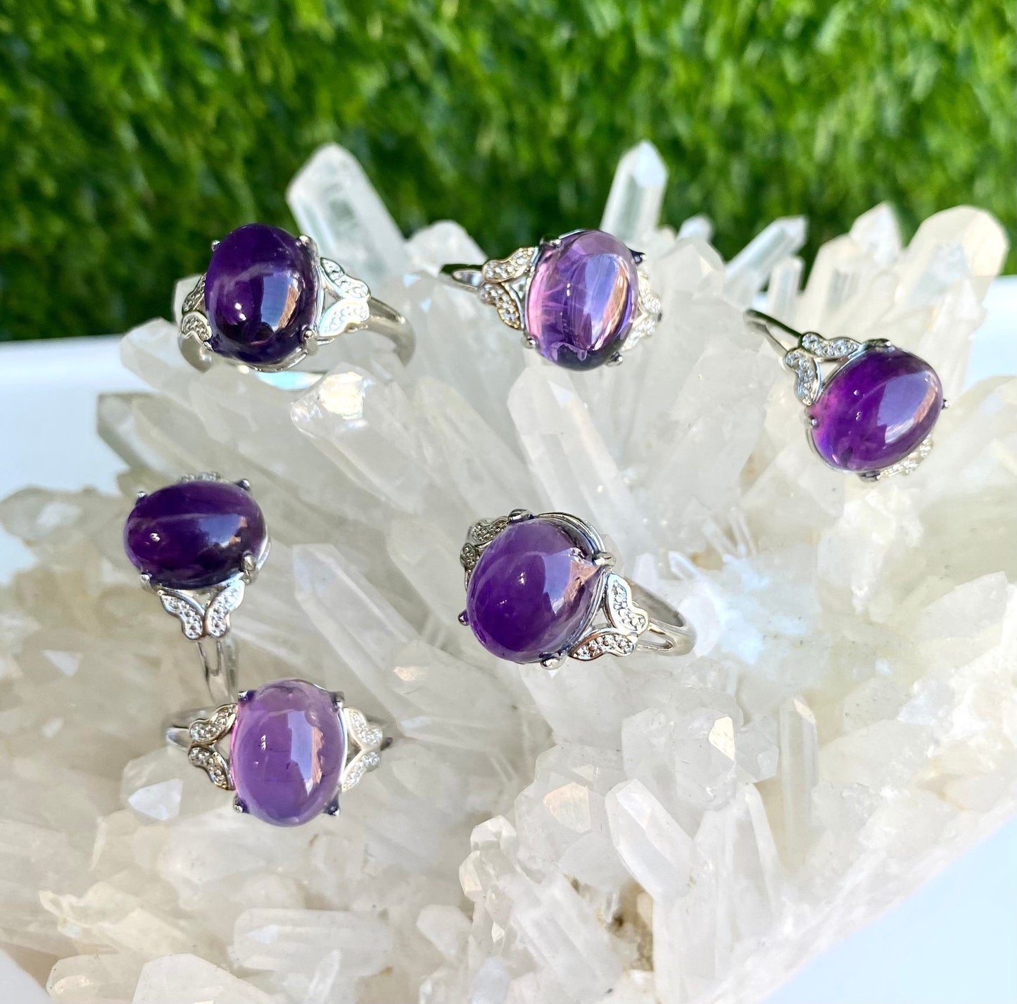 Wholesale Lot 6 Pcs Natural Amethyst White Bronze rings