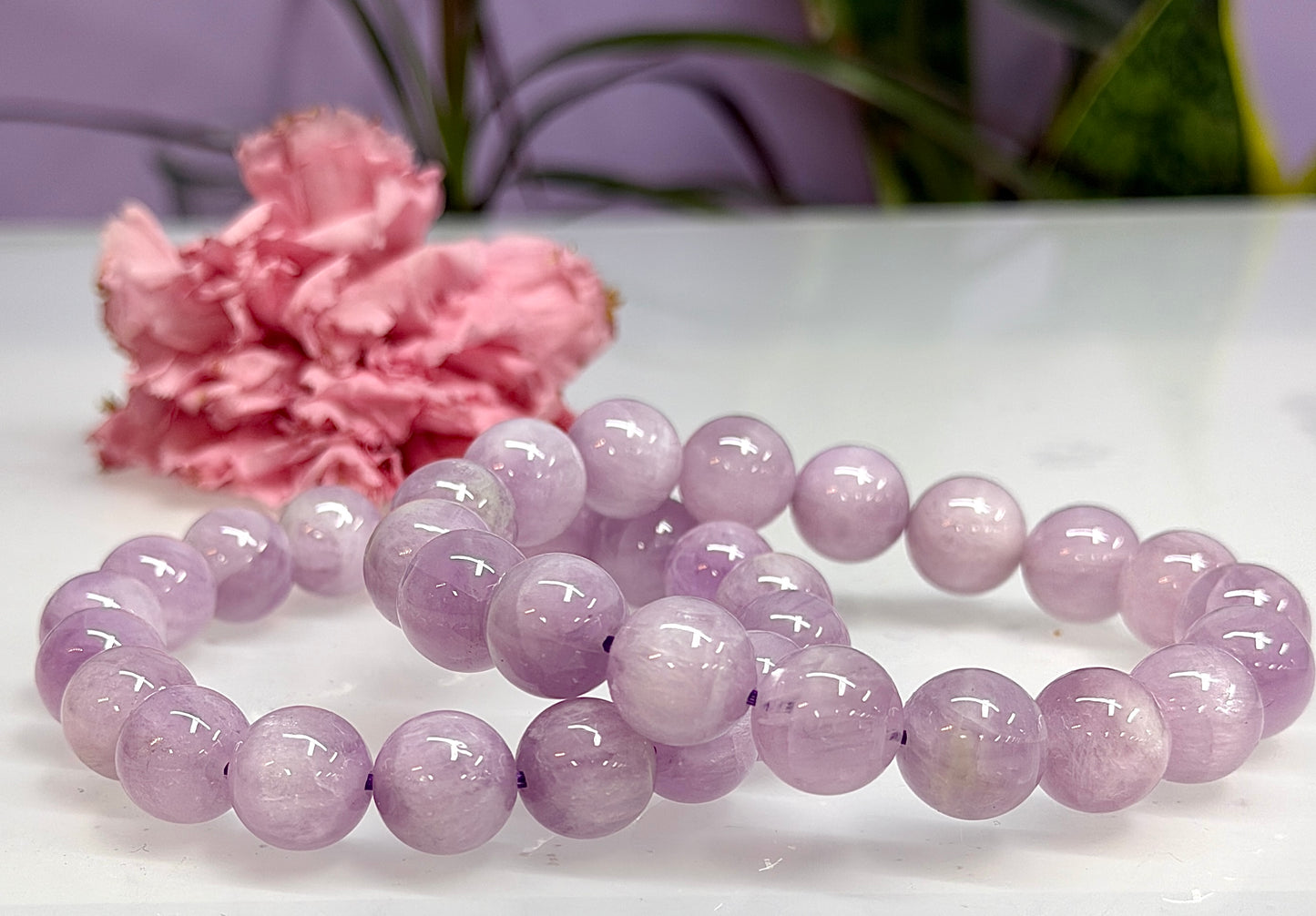 3 PCs 11.5-13mm Natural Kunzite Stretch Bracelet 8”