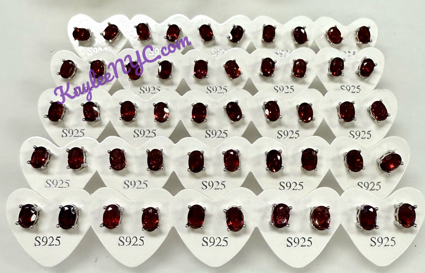 Wholesale Lot 5 Pairs Natural Garnet Sterling Silver(925) Earring Studs 6x9mm