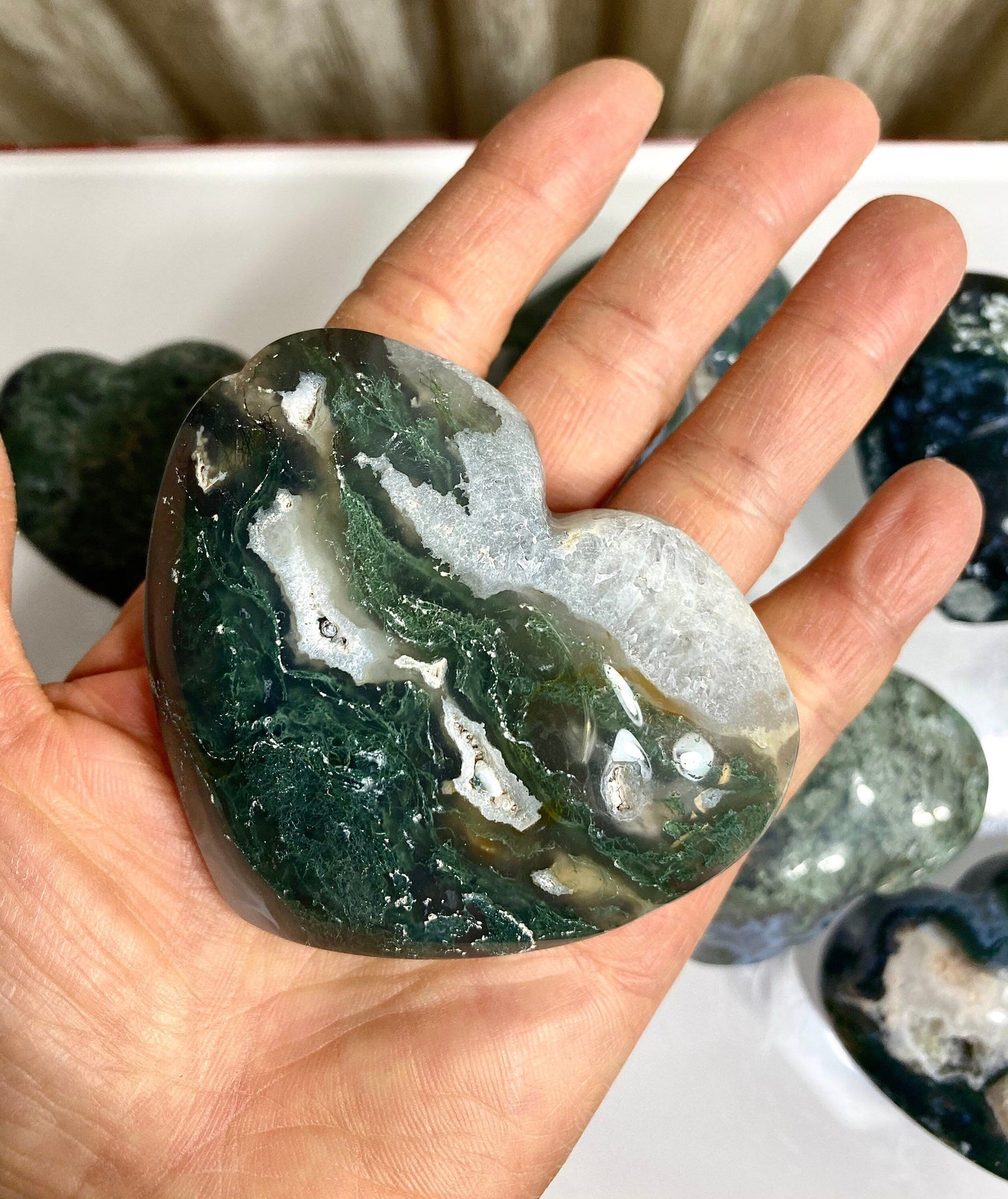 Wholesale Lot 2 Lbs Natural Moss Agate Crystal Heart Healing Energy