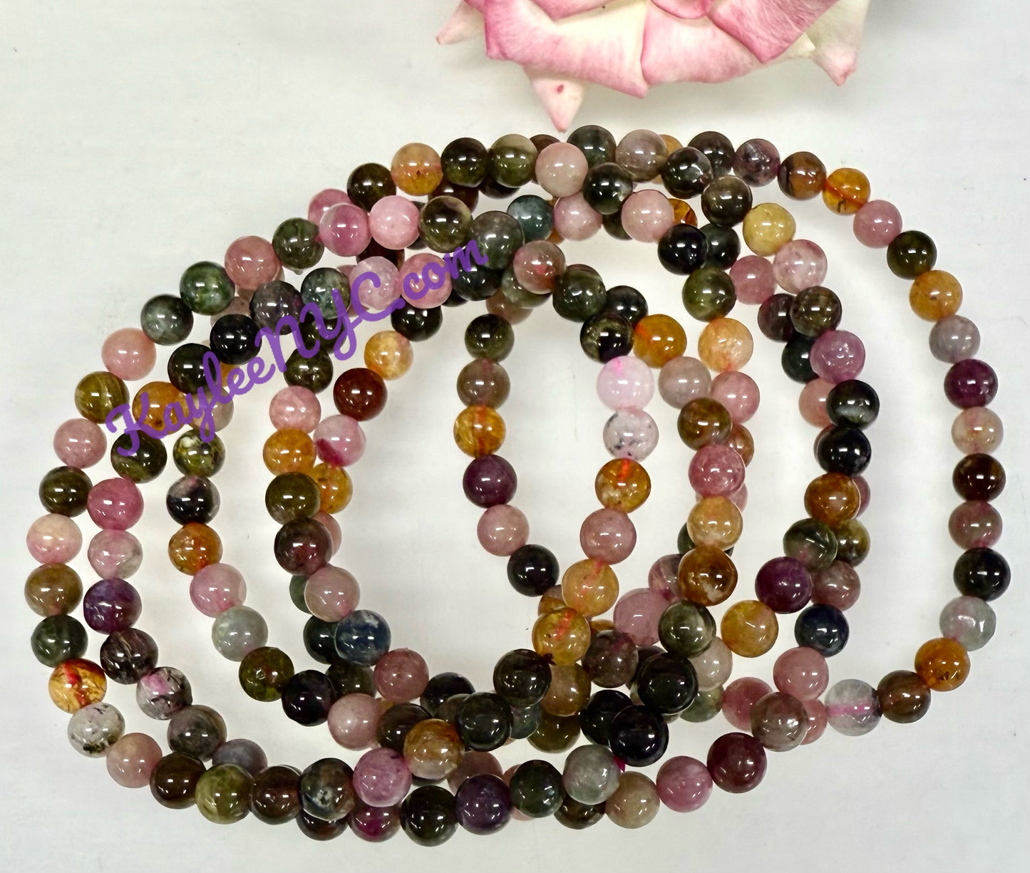 Wholesale 6 Pcs Natural Watermelon Tourmaline 5.5mm 7.5” Crystal Healing Stretch Bracelet