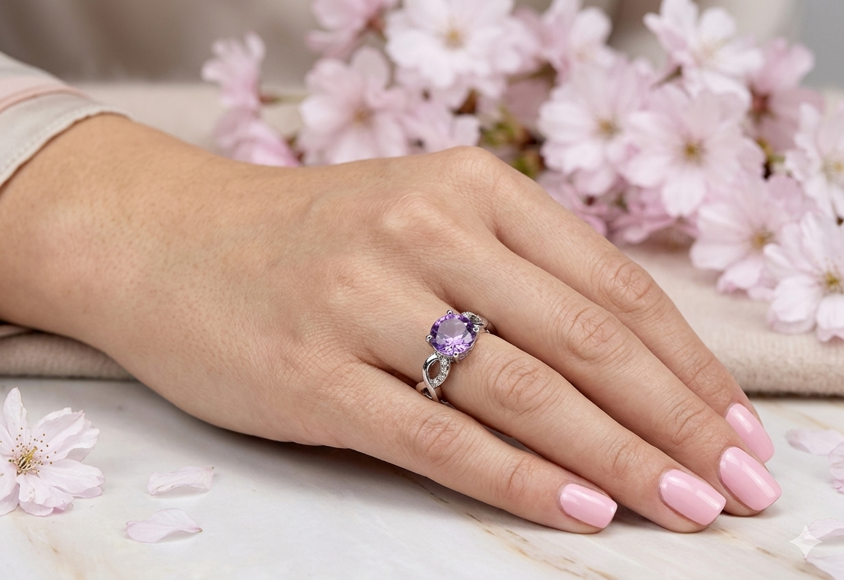 Wholesale Lot 7 pcs Faceted Natural Amethyst Stainless Steel Ring 7mm