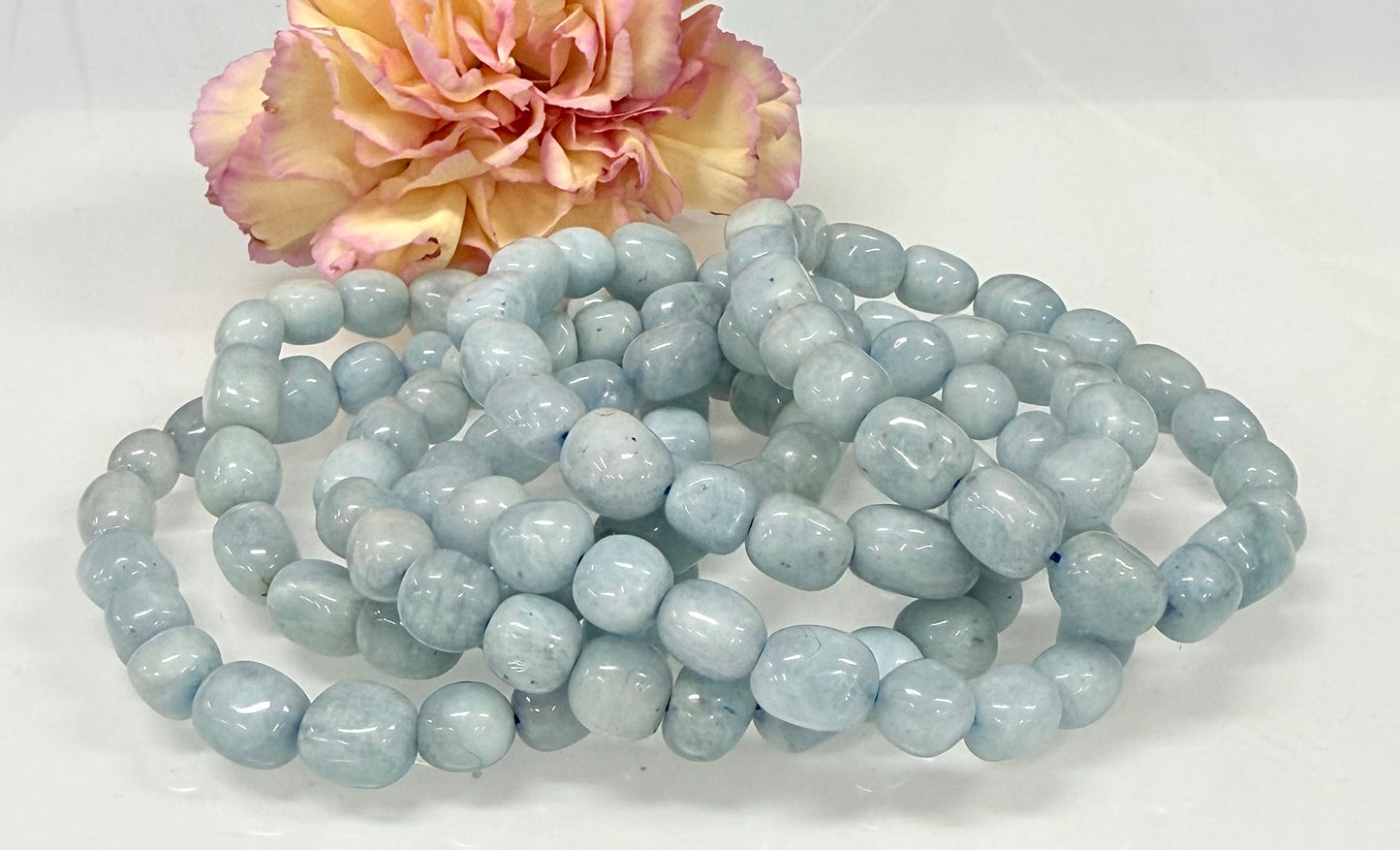 Wholesale 6 Pcs ~8mm Aquamarine Natural Crystal tumble Stretch Bracelet 7.5”
