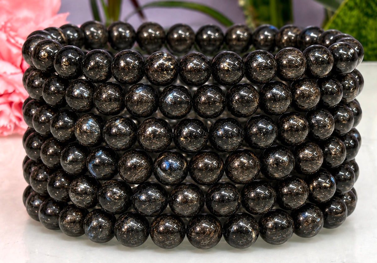 Wholesale 6 Pcs Natural Astrophyllite 6mm  7.5” Crystal Healing Stretch Bracelet