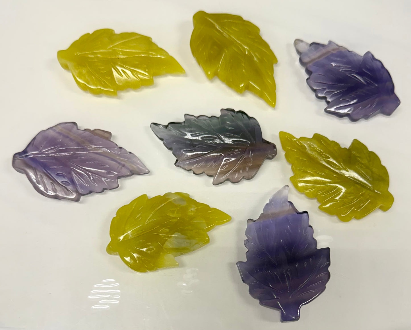 8 PCs Natural Purple Fluorite and Olive Jade Leaf