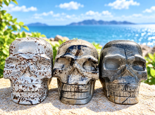 Wholesale lot 3 Pcs Natural Picture Jasper Crystal Skulls Healing Energy