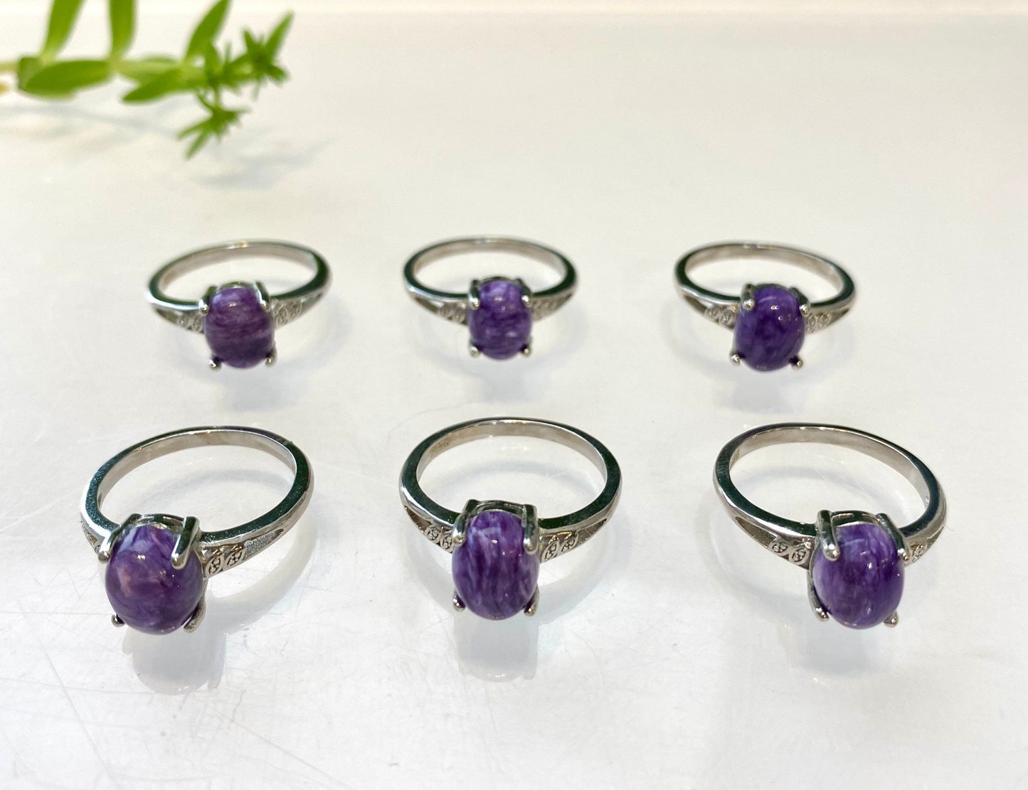 Wholesale Lot 6 pcs Natural Charoite Ring White Bronze