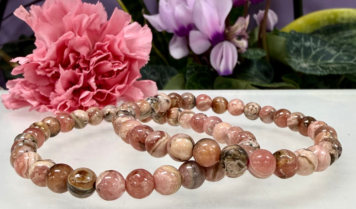 Wholesale 6 Pcs 6mm Rhodochrosite Natural Crystal Healing Stretch Bracelet 7.5”