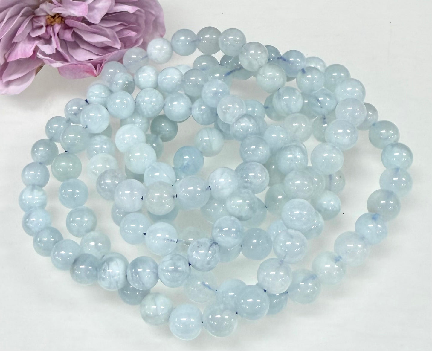 Wholesale 6 Pcs Natural Aquamarine 8mm 7.5” Crystal Healing Stretch Bracelet