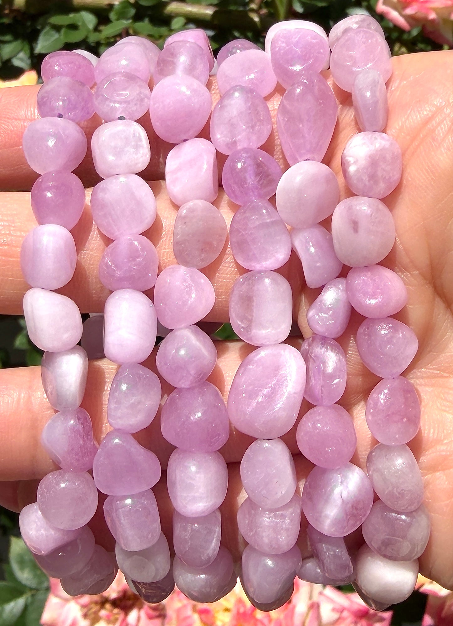 Wholesale 6 Pcs 6mm Natural Kunzite tumble Stretch Bracelet Crystal Healing Energy 7.5”