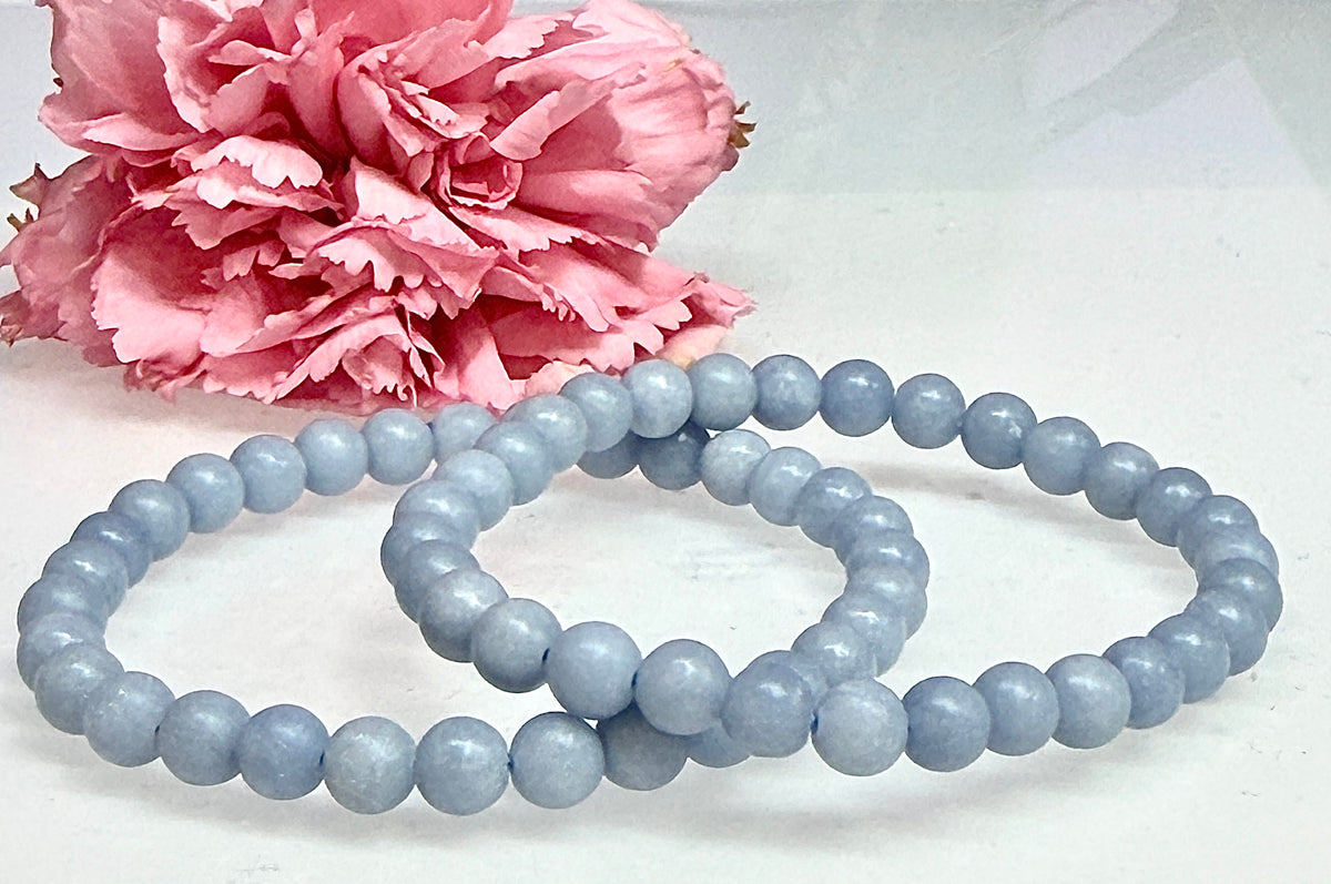 Wholesale 6 Pcs Natural Angelite 6mm 7.5” Crystal Healing Stretch Bracelet