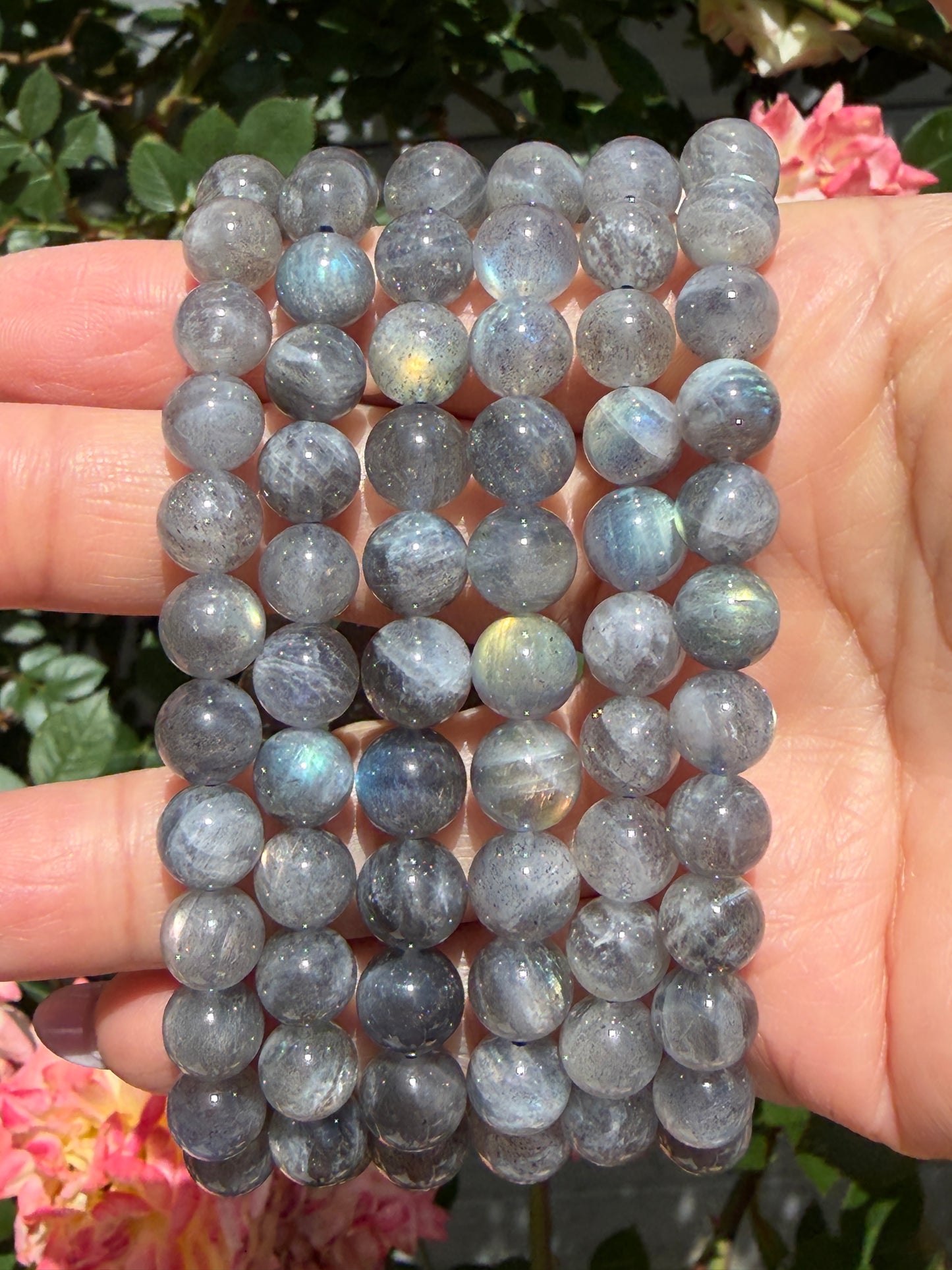 Wholesale 6 Pcs Natural Labradorite 8mm 7.5” Crystal Healing Stretch Bracelet