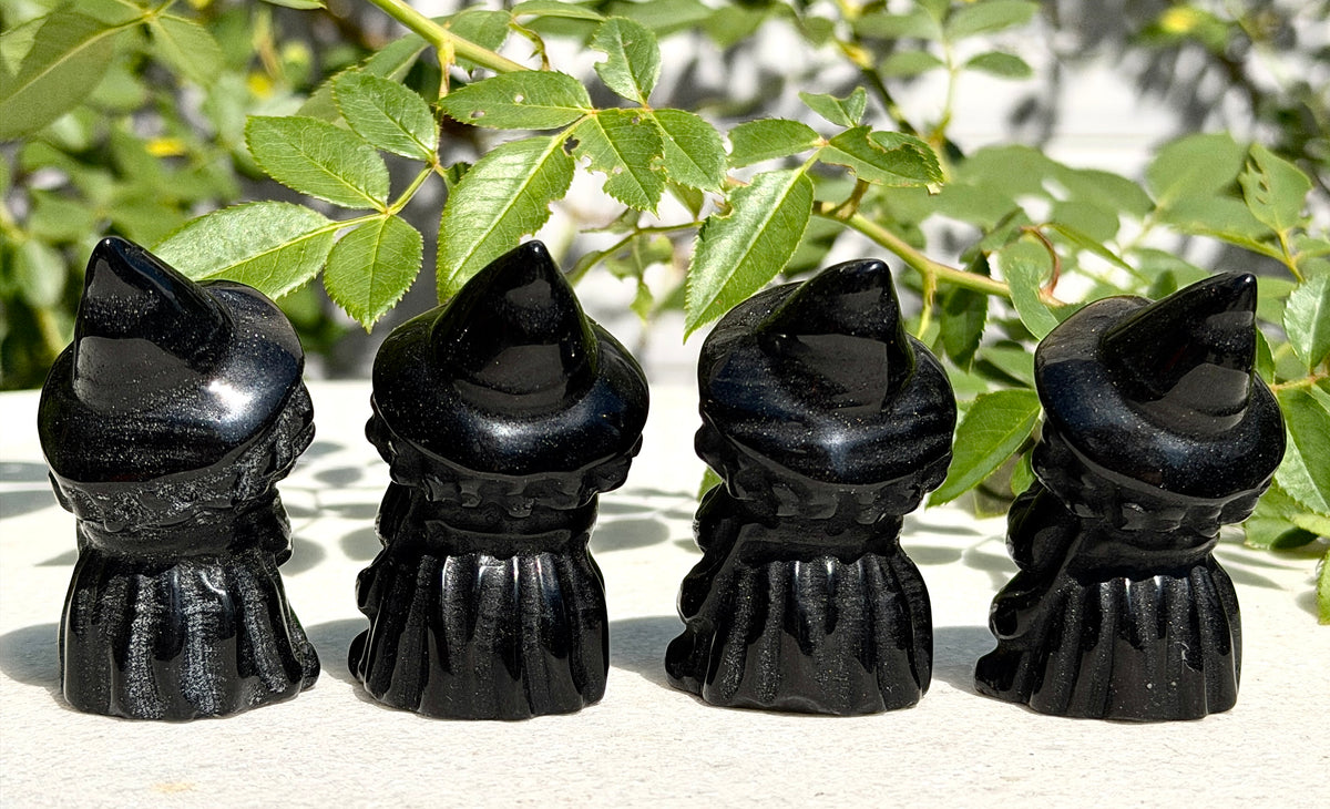 Wholesale lot 4 PCs Natural Black Obsidian Witch 6cm Crystal Healing Energy