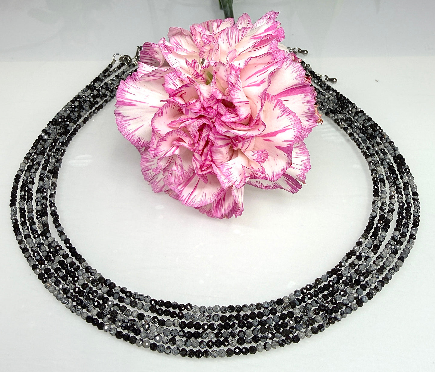 6 PCs 2mm Natural Snowflake Obsidian Necklaces Crystals Healing Energy