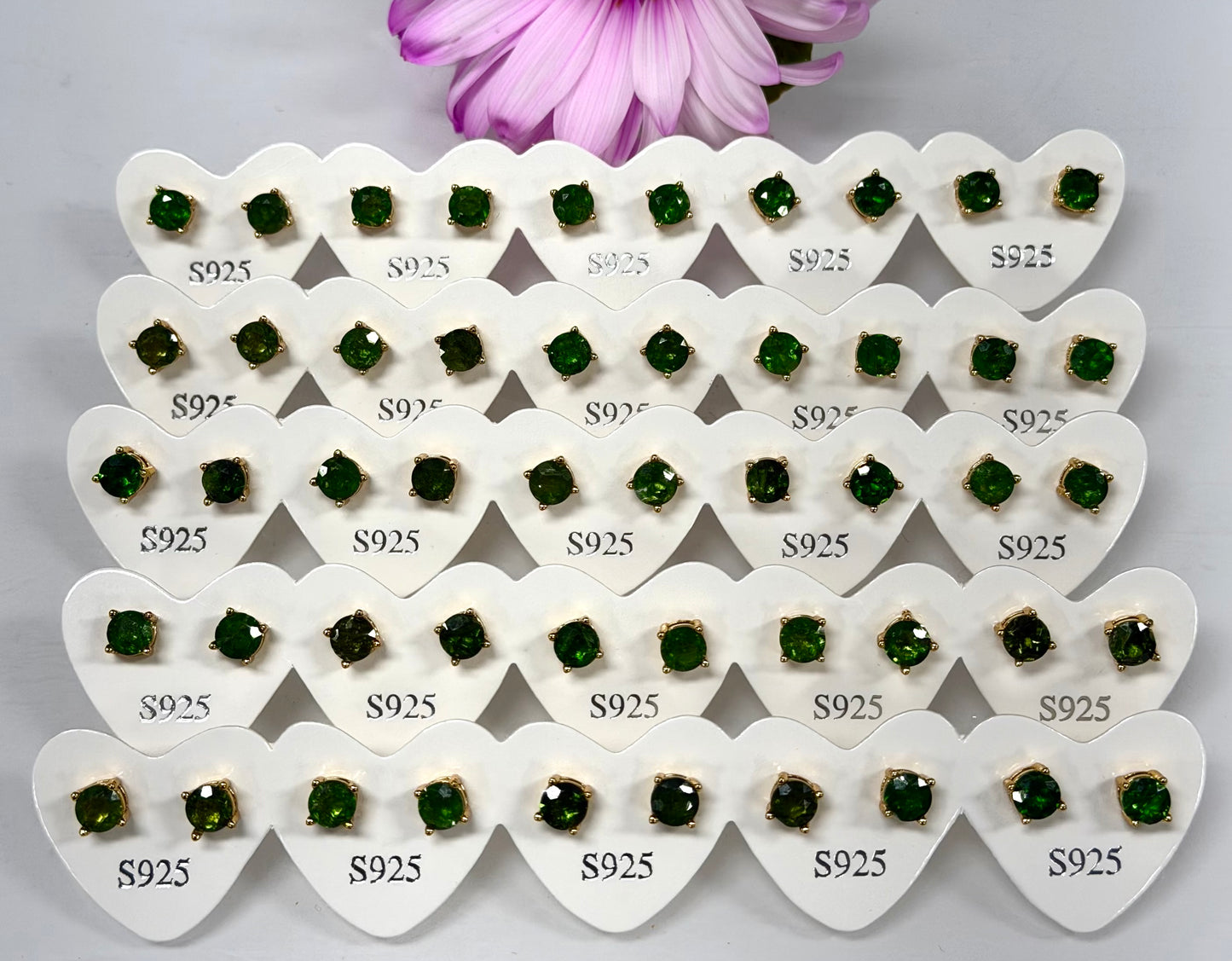 Wholesale 5 Pairs Natural Diopside Sterling Silver(925) Posts 5mm