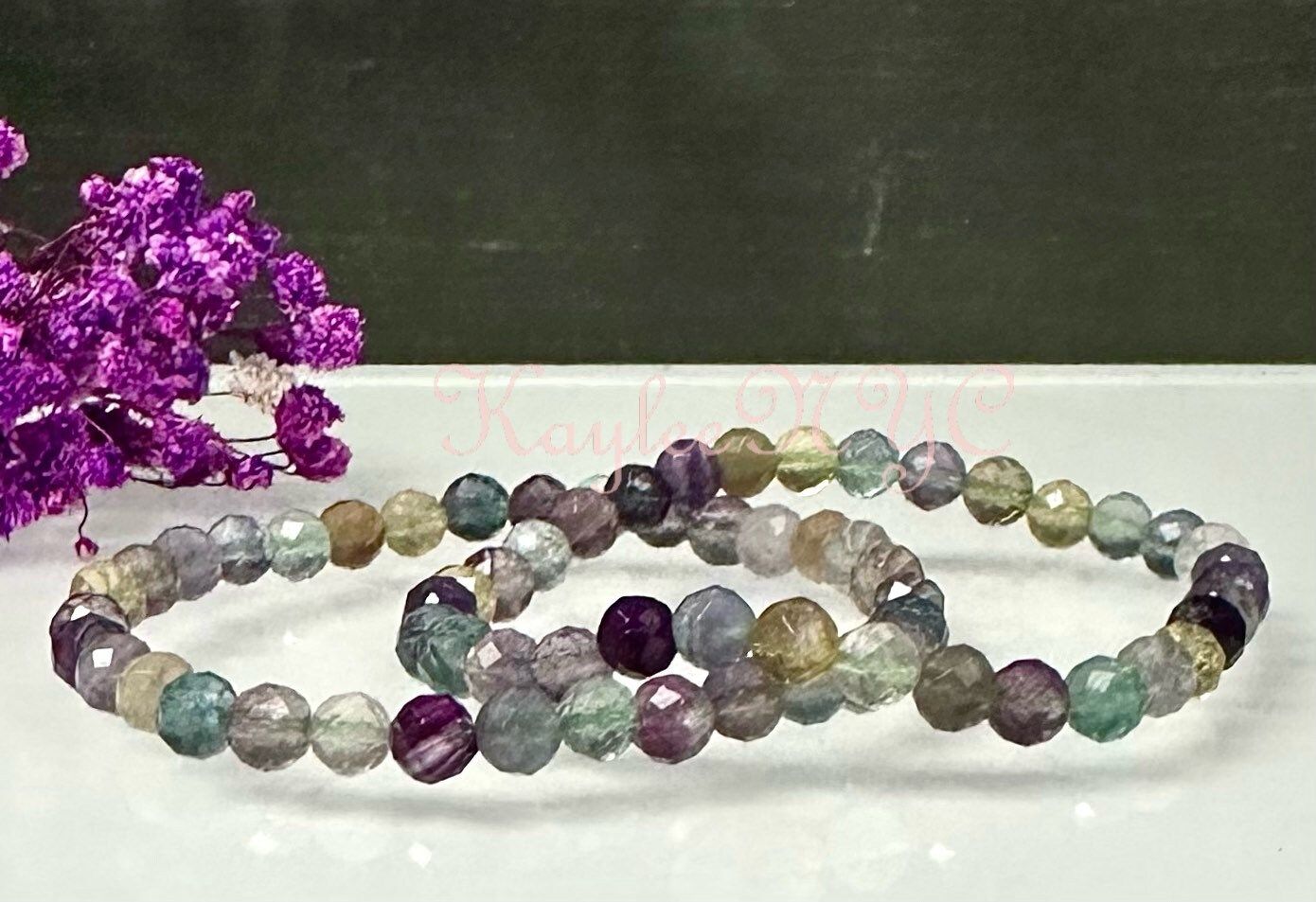 Wholesale Lot 6 Pcs Natural Rainbow Fluorite 6mm Faceted 7.5” Crystal Healing Stretch Bracelet