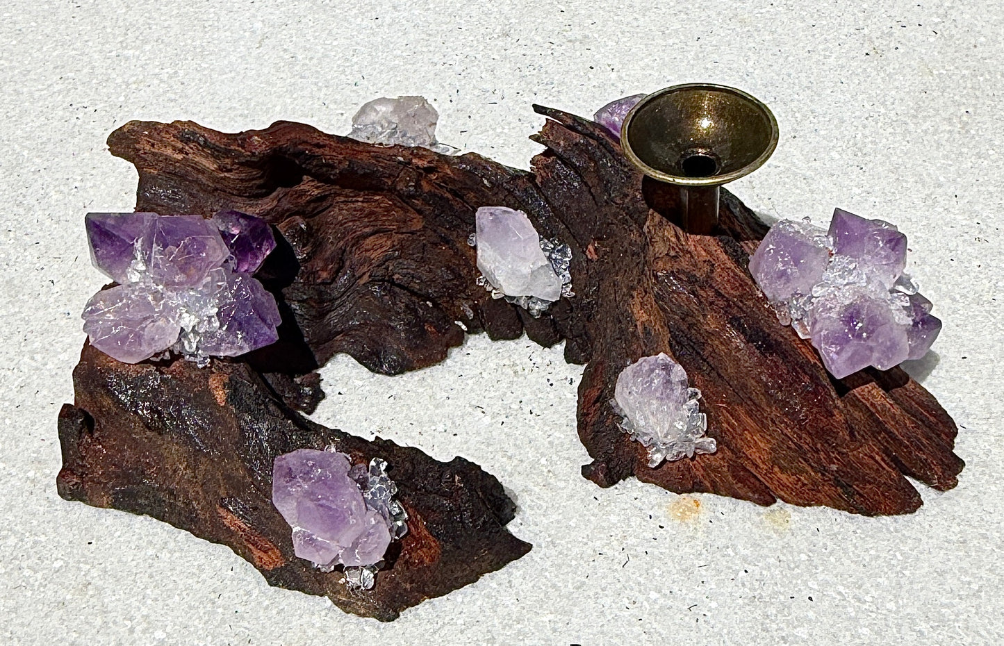 8 pcs PCs Natural Amethyst Drift Wood sphere stand Incense Holder
