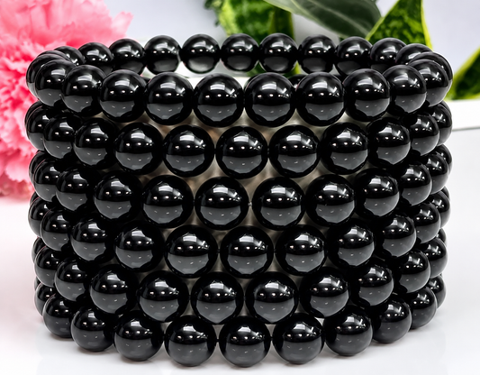 Wholesale 6 Pcs Natural Black Onyx 8mm 7.5” Crystal Healing Stretch Bracelet