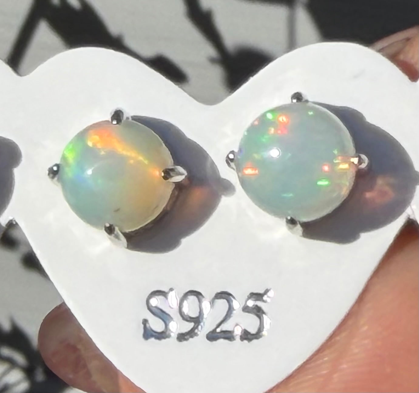 Wholesale 5 Pairs Natural Opal Sterling Silver(925) Posts 6mm