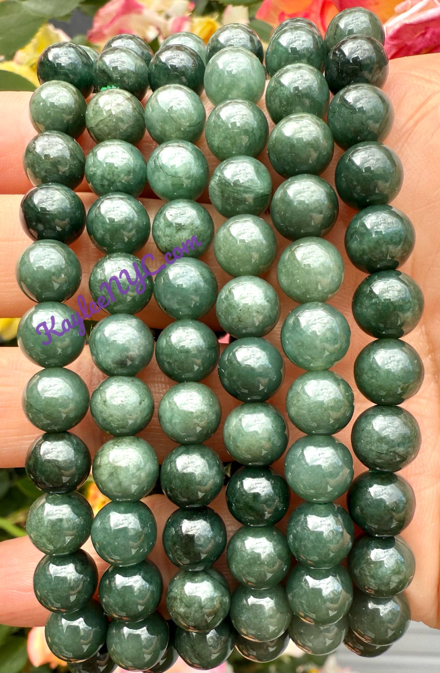 Wholesale 6 Pcs Natural Dark Green Burma Jade Jadeite 8mm 7.5” Crystal Healing Stretch Bracelet