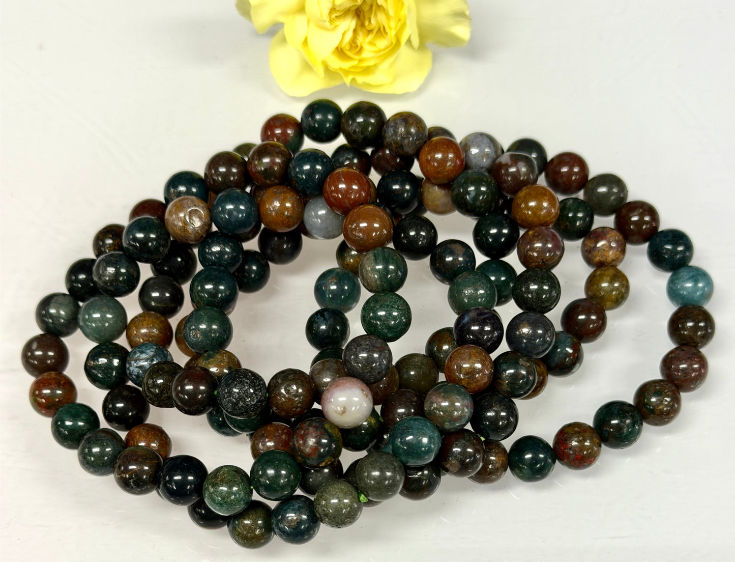 Wholesale 6 Pcs Natural Indian Moss Agate 8mm 7.5” Crystal Healing Stretch Bracelet