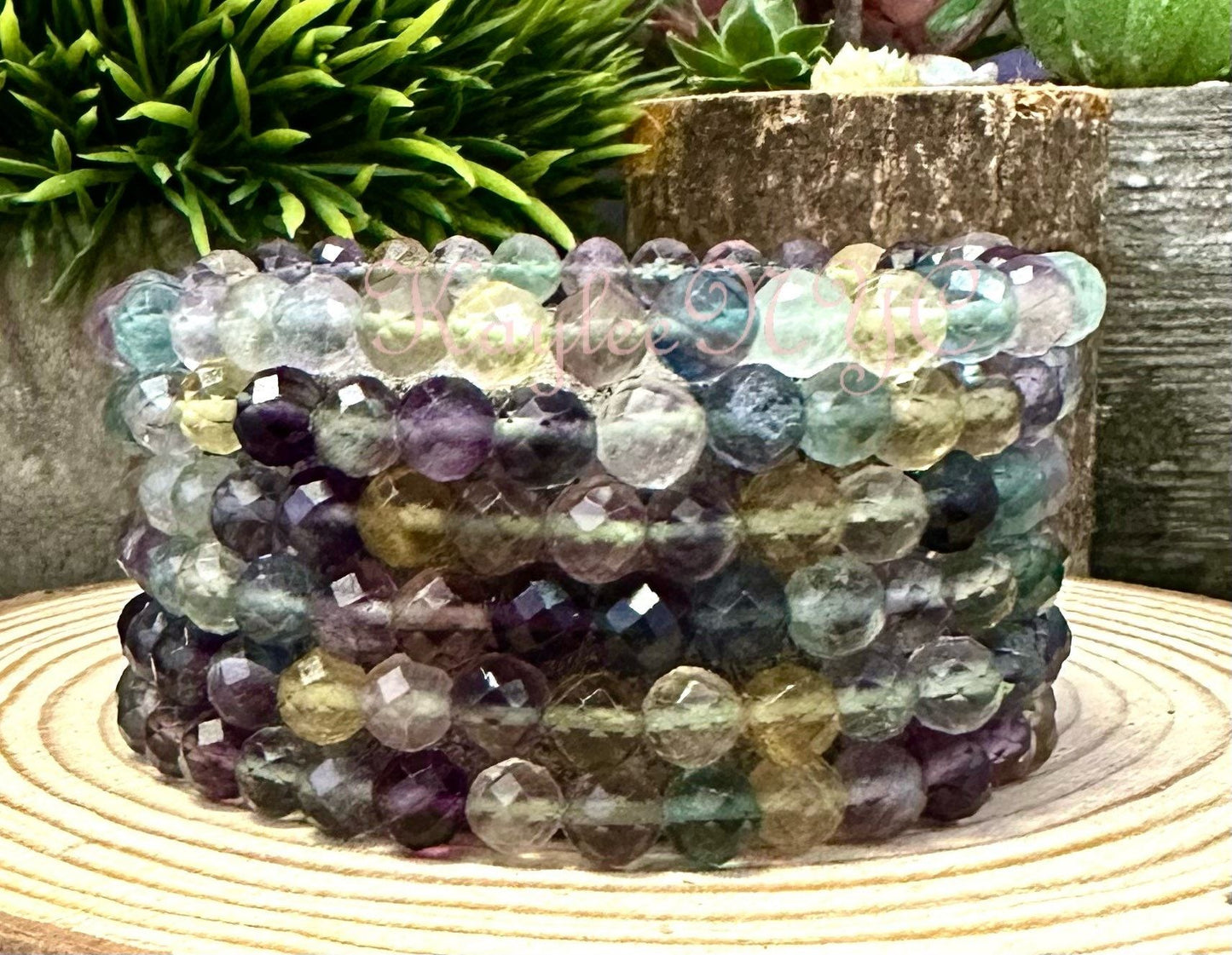 Wholesale Lot 6 Pcs Natural Rainbow Fluorite 6mm Faceted 7.5” Crystal Healing Stretch Bracelet