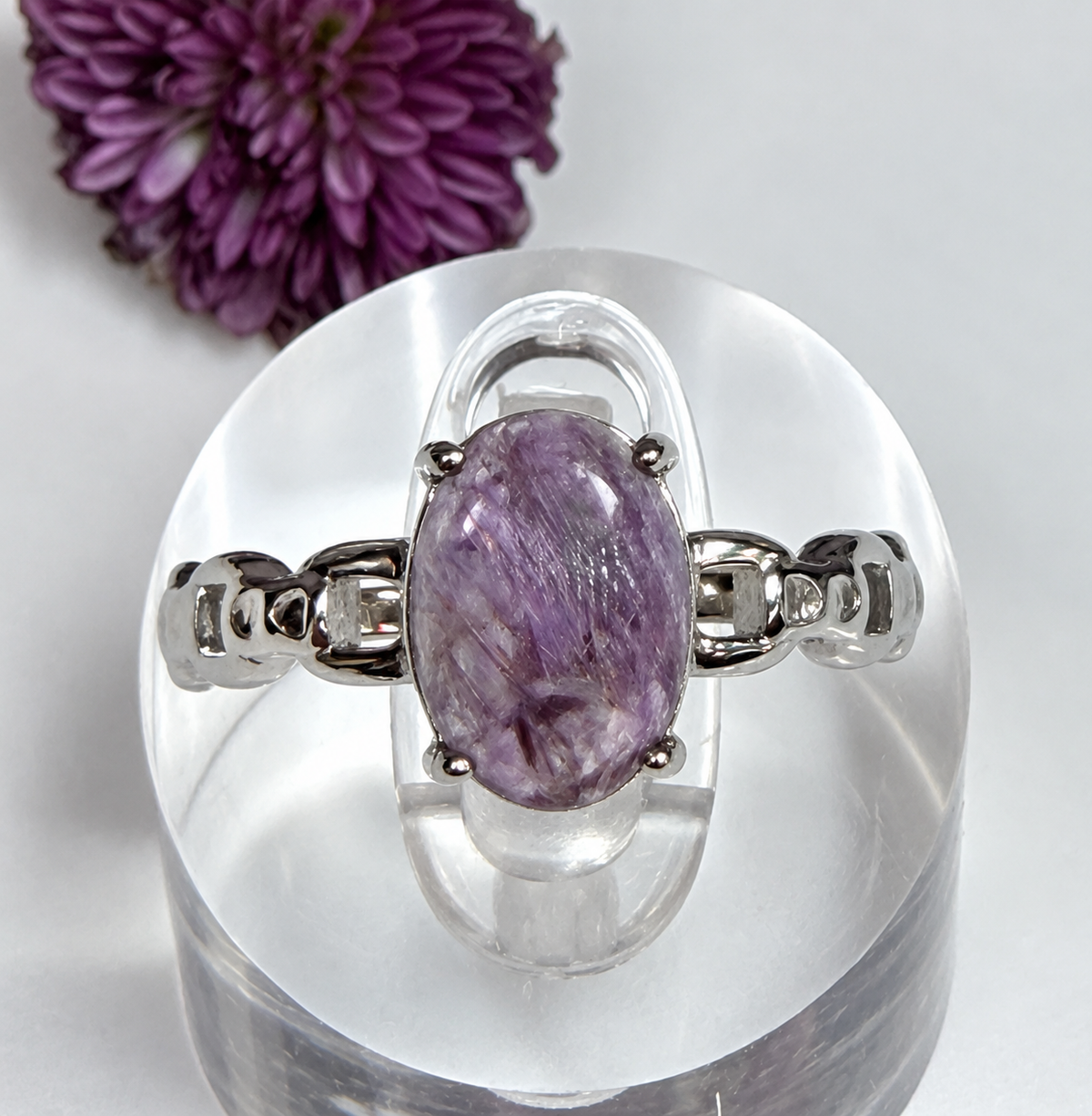 7 pcs Natural Auralite 23 Stainless Steel Ring Crystals Healing Energy