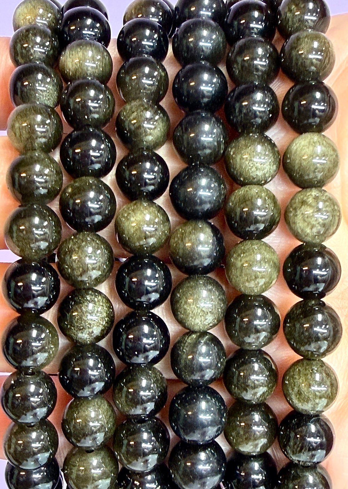 Wholesale Lot 6 Pcs Gold Sheen Obsidian 8mm 7.5” Stretch Bracelet
