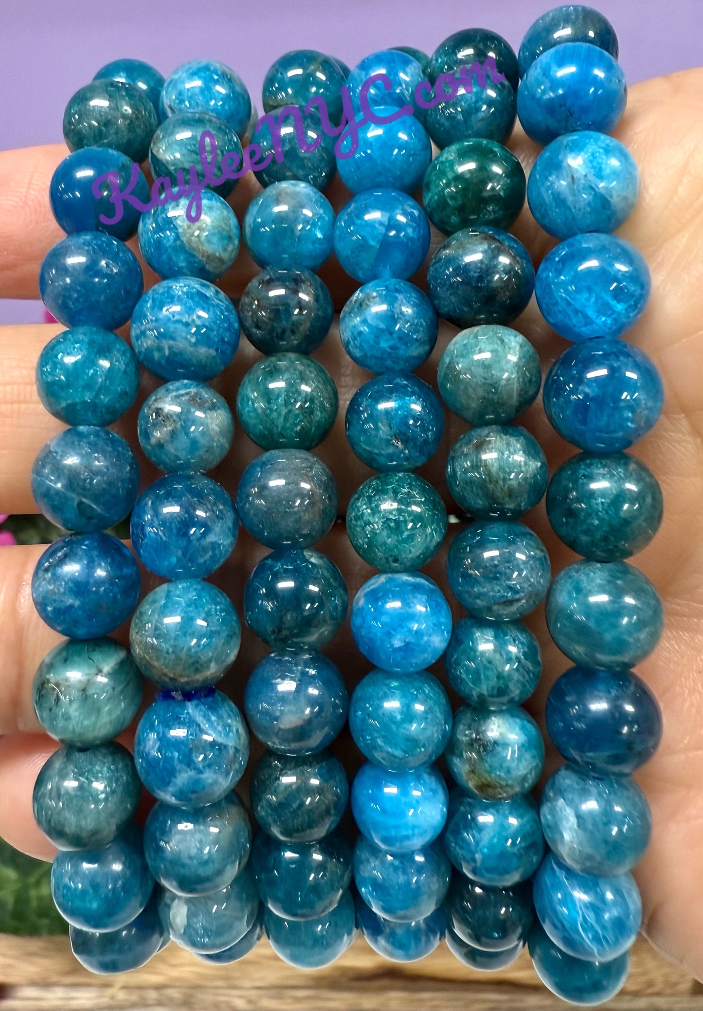 Wholesale 6 Pcs Natural Apatite 8mm 7.5” Crystal Healing Stretch Bracelet