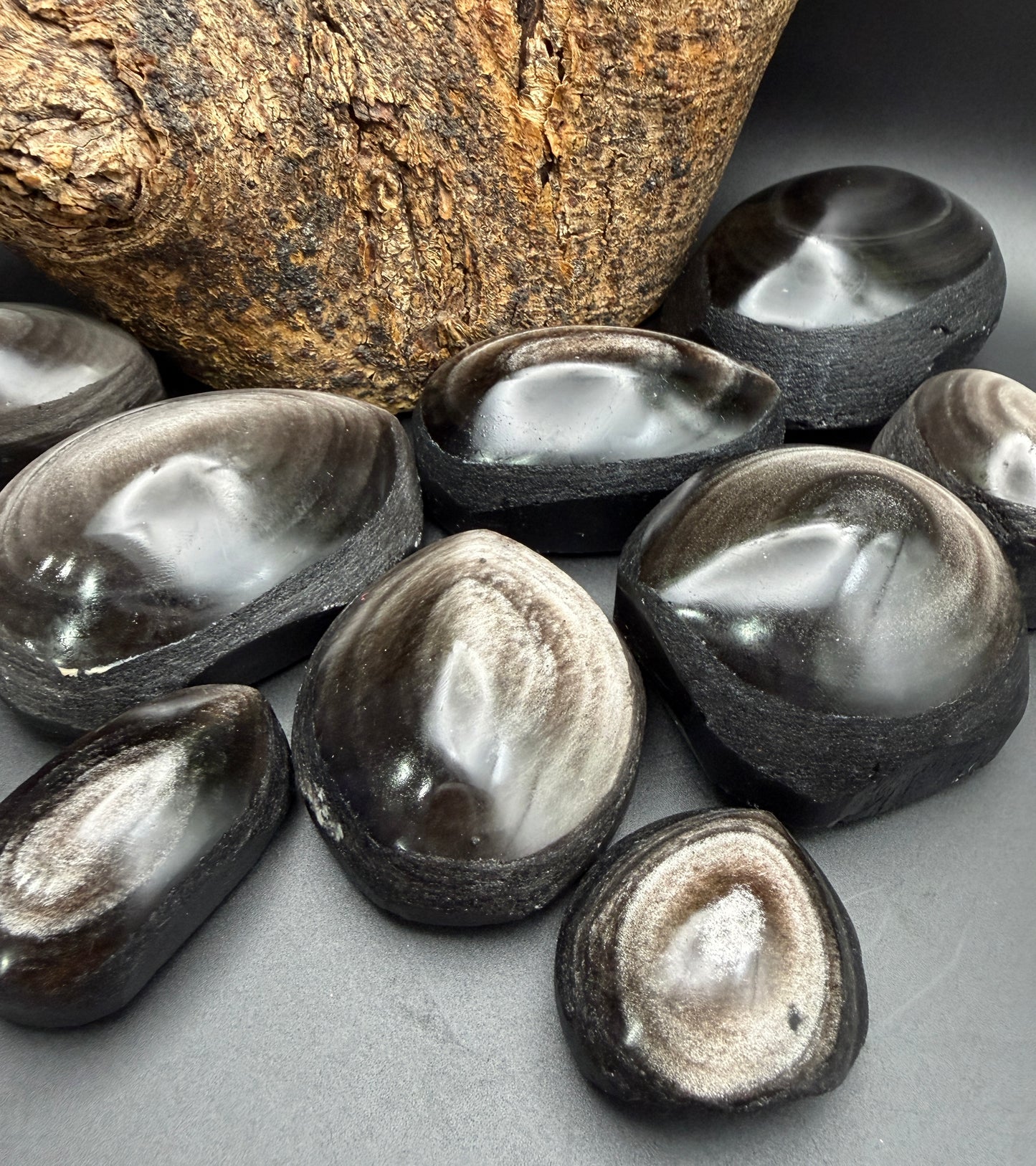 Wholesale Lot 2 Lb Natural Silver Sheen Obsidian Half Polish Crystal Healing Energy
