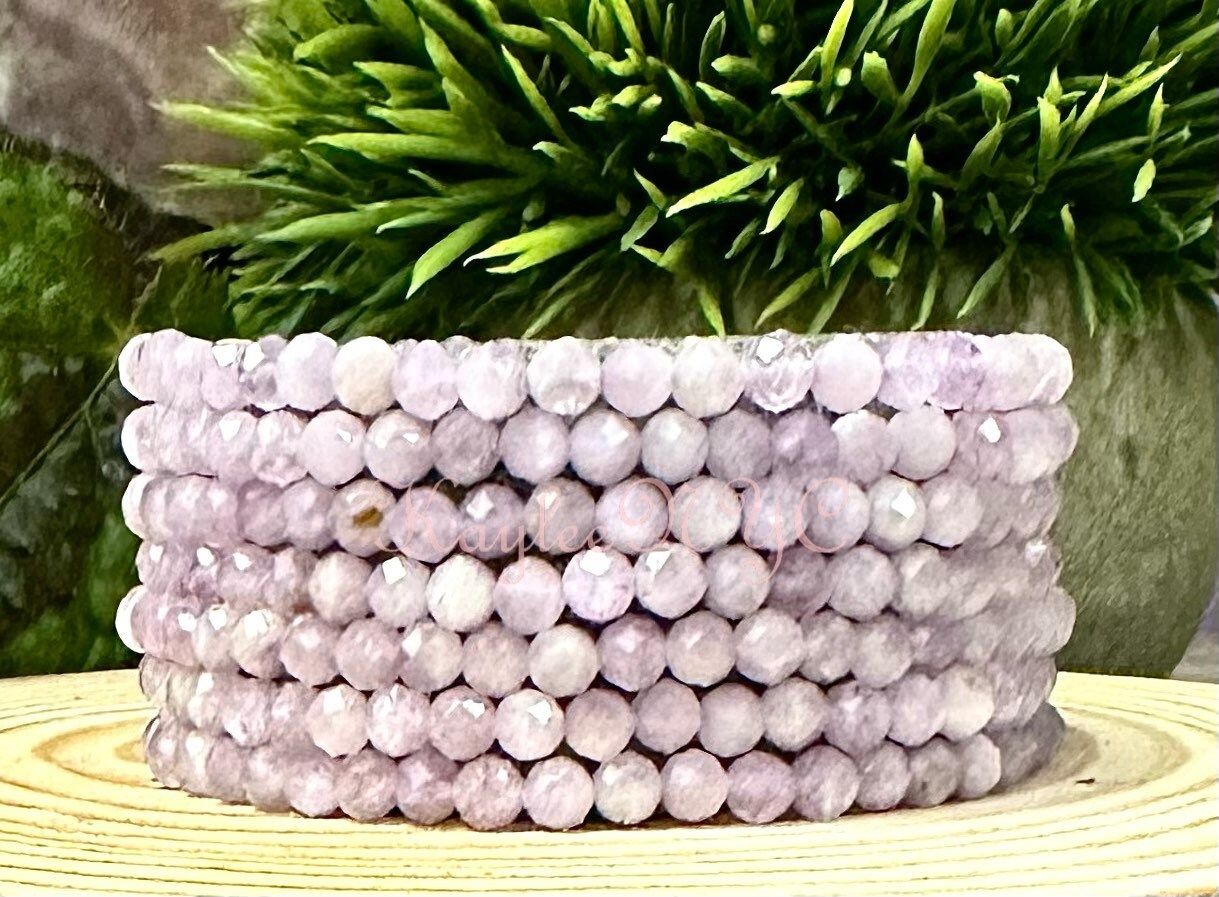 Wholesale 6 Pcs Natural Kunzite 5mm Faceted 7.5” Crystal Bracelet Healing Energy