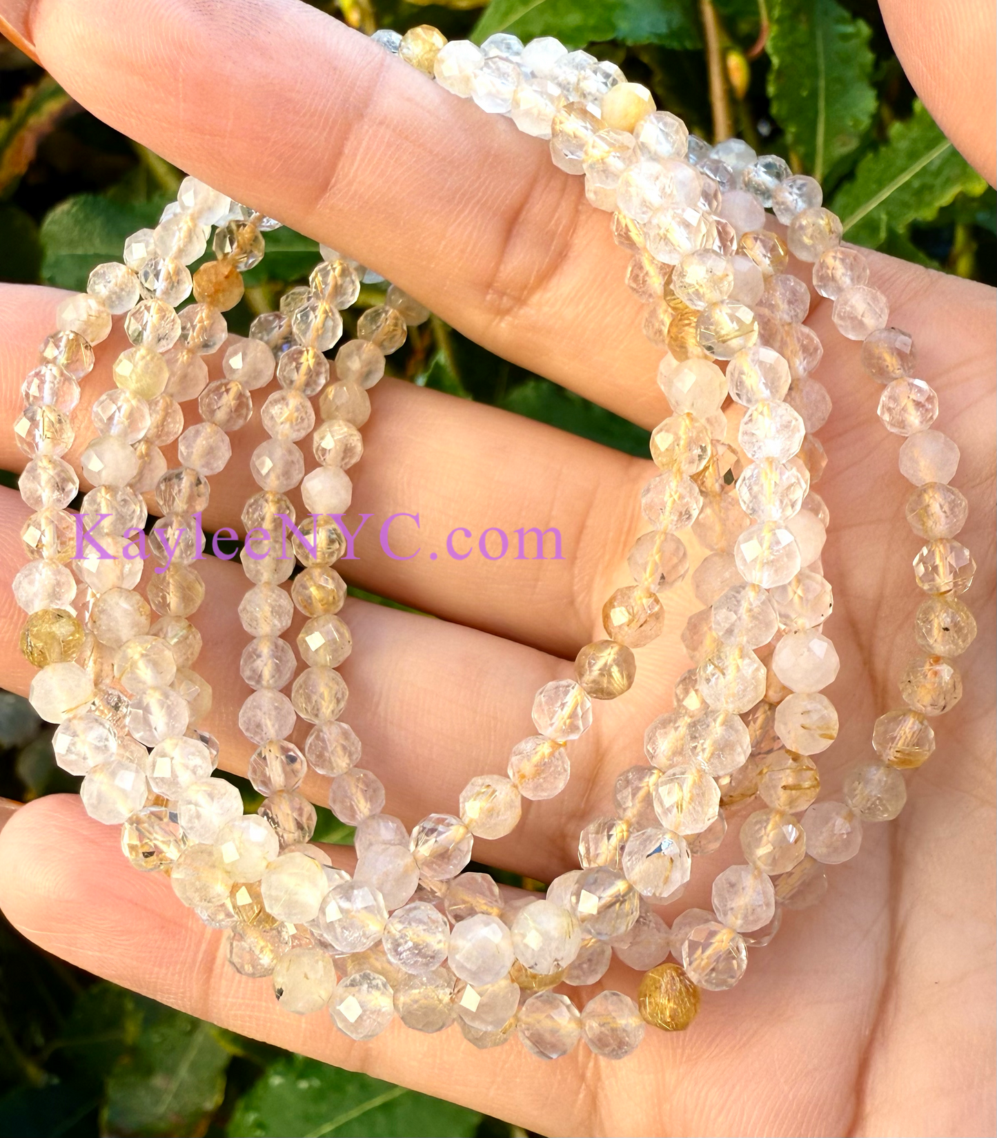 Wholesale Lot 6 Pcs Natural Gold Rutilated Quartz 4mm Faceted 7.5” Crystal Healing Stretch Bracelet