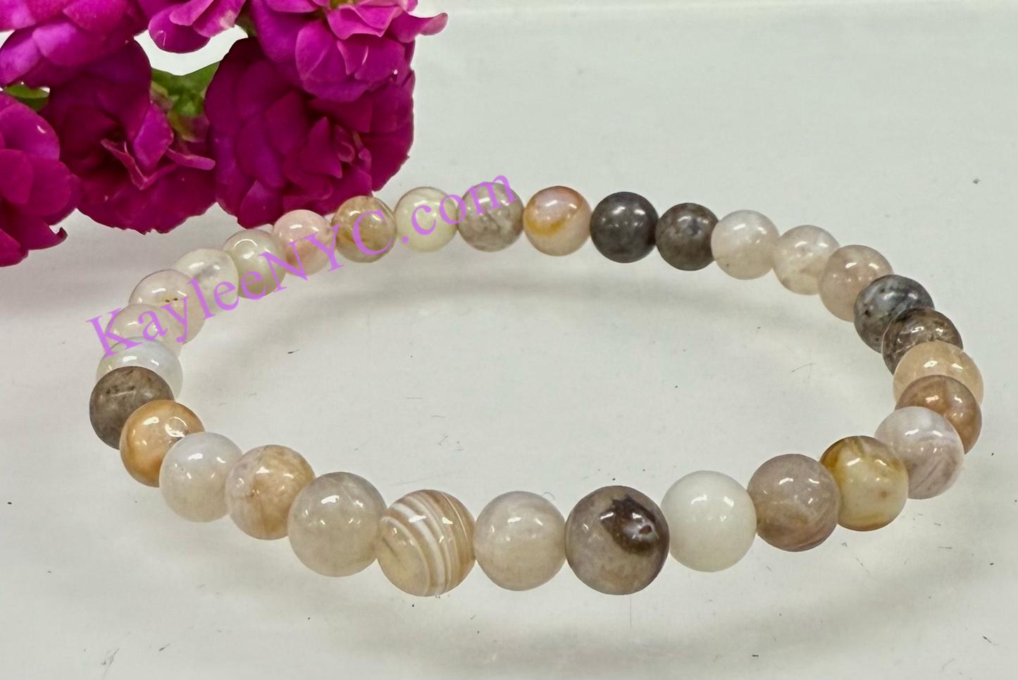 Wholesale 6 Pcs Natural Bamboo Agate 6mm 7.5” Crystal Healing Stretch Bracelet