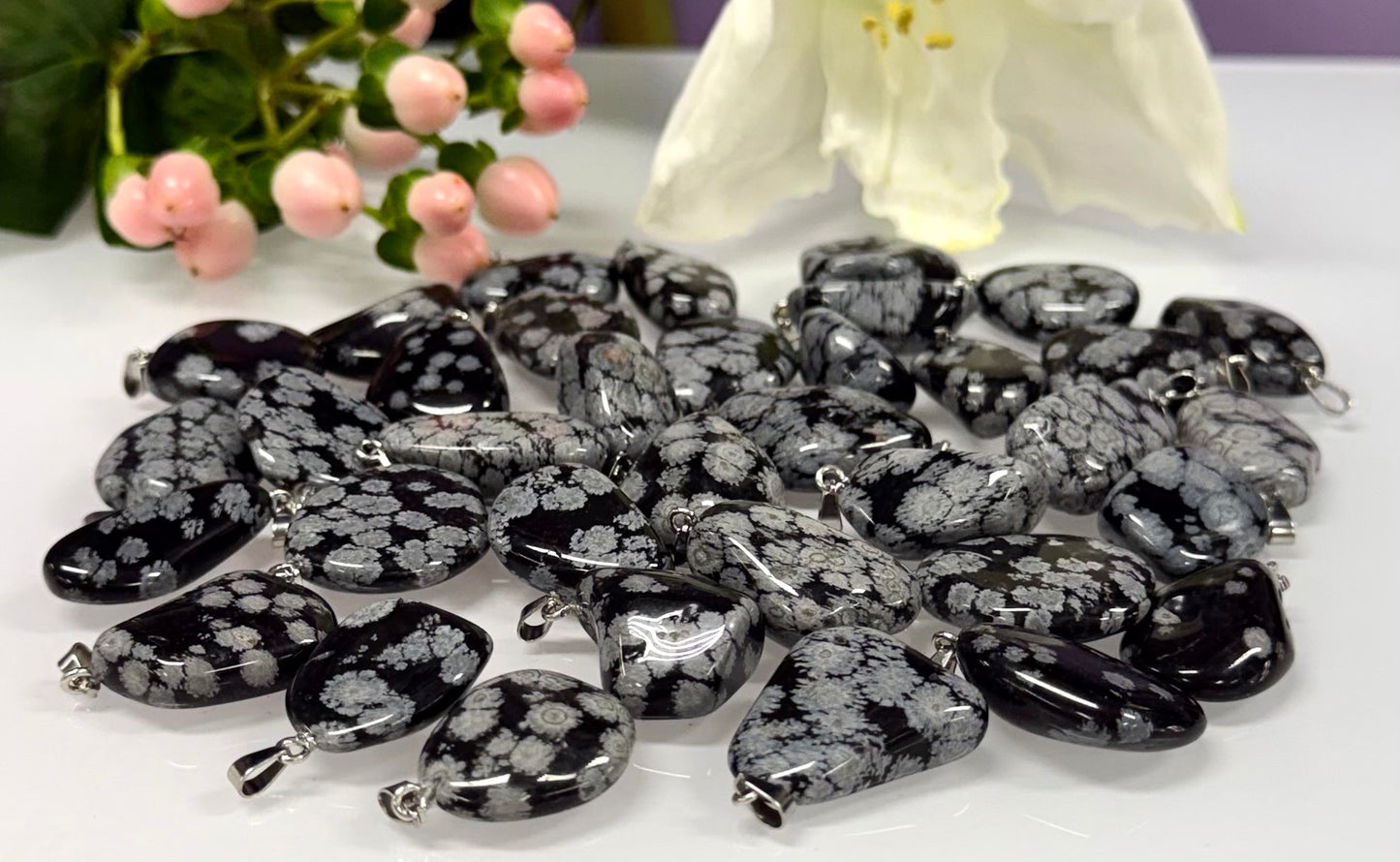 36 PCs Natural Snowflake Obsidian Crystal Pendant