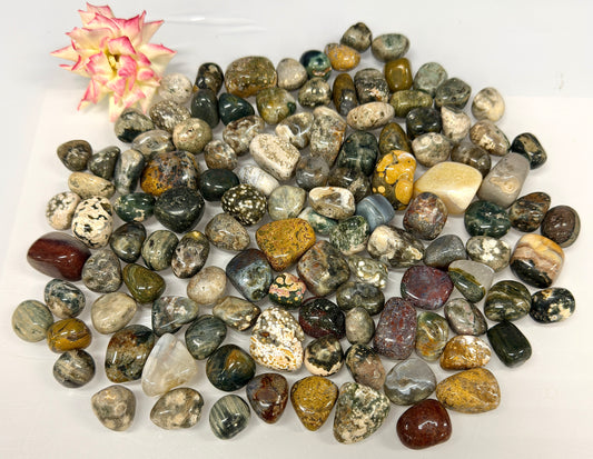 Wholesale Lot – 2 lbs Natural Ocean Jasper Tumbled Crystals – Nice Quality