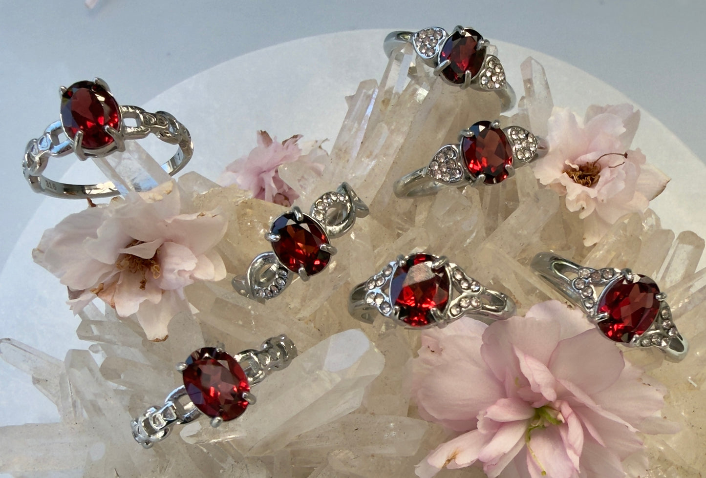 Wholesale Lot 7 pcs Faceted Natural Garnet Stainless Steel Ring 6x8mm