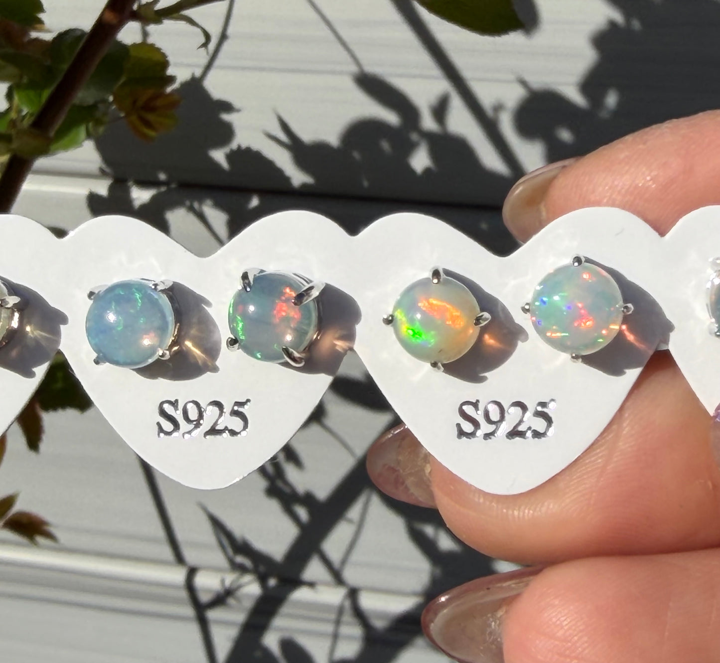Wholesale 5 Pairs Natural Opal Sterling Silver(925) Posts 6mm