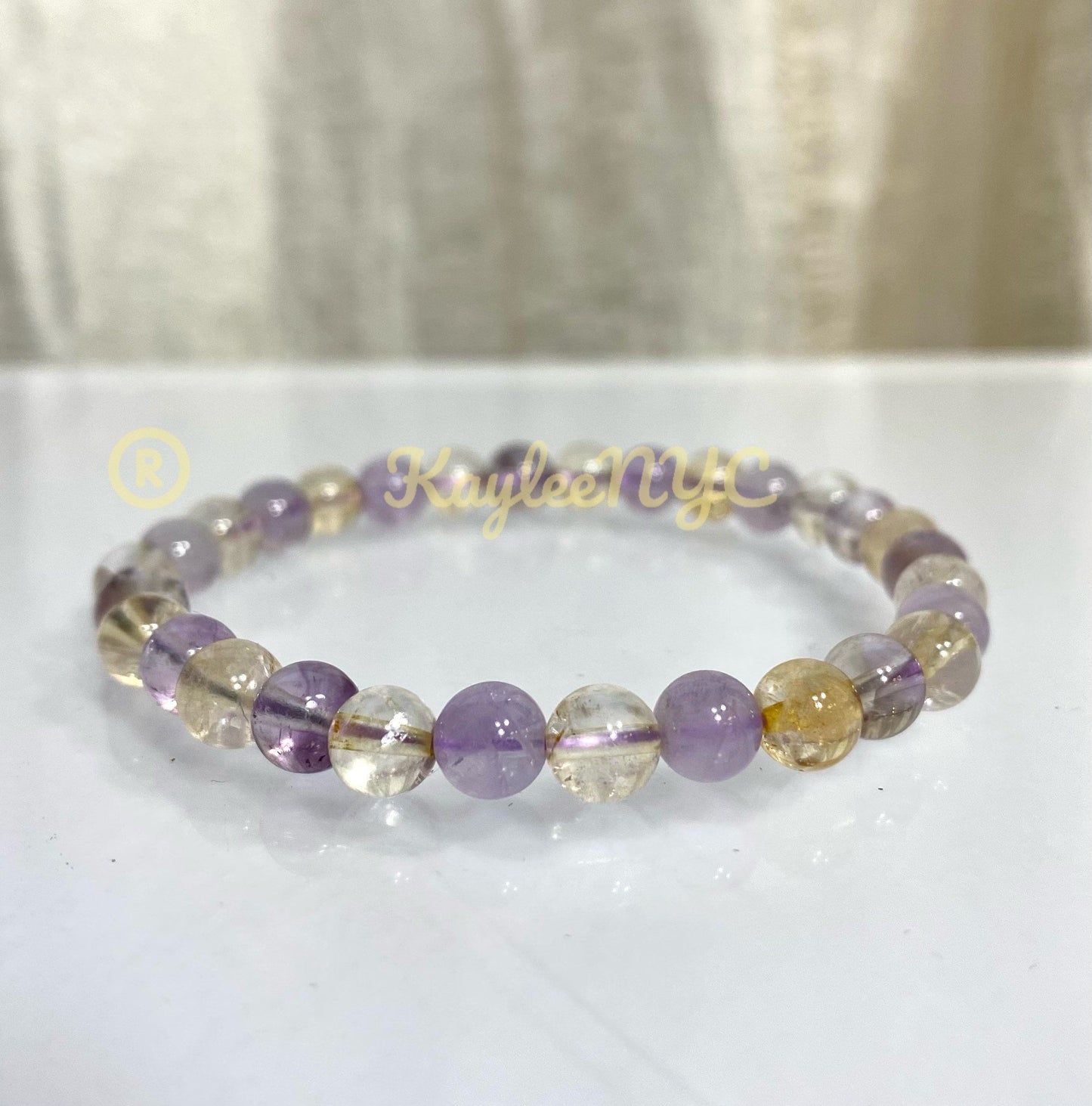 6 Pcs Natural Ametrine 6mm 7.5” Crystal Healing Stretch Bracelet