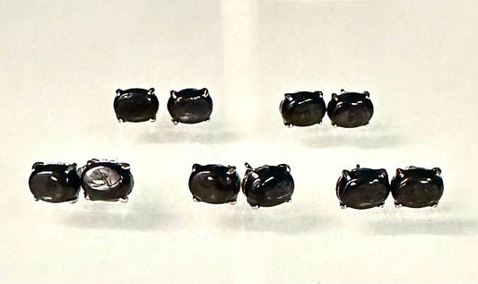 Wholesale Lot 5 Pairs Natural Hypersthene Sterling Silver(925) Earring Studs 5x7mm